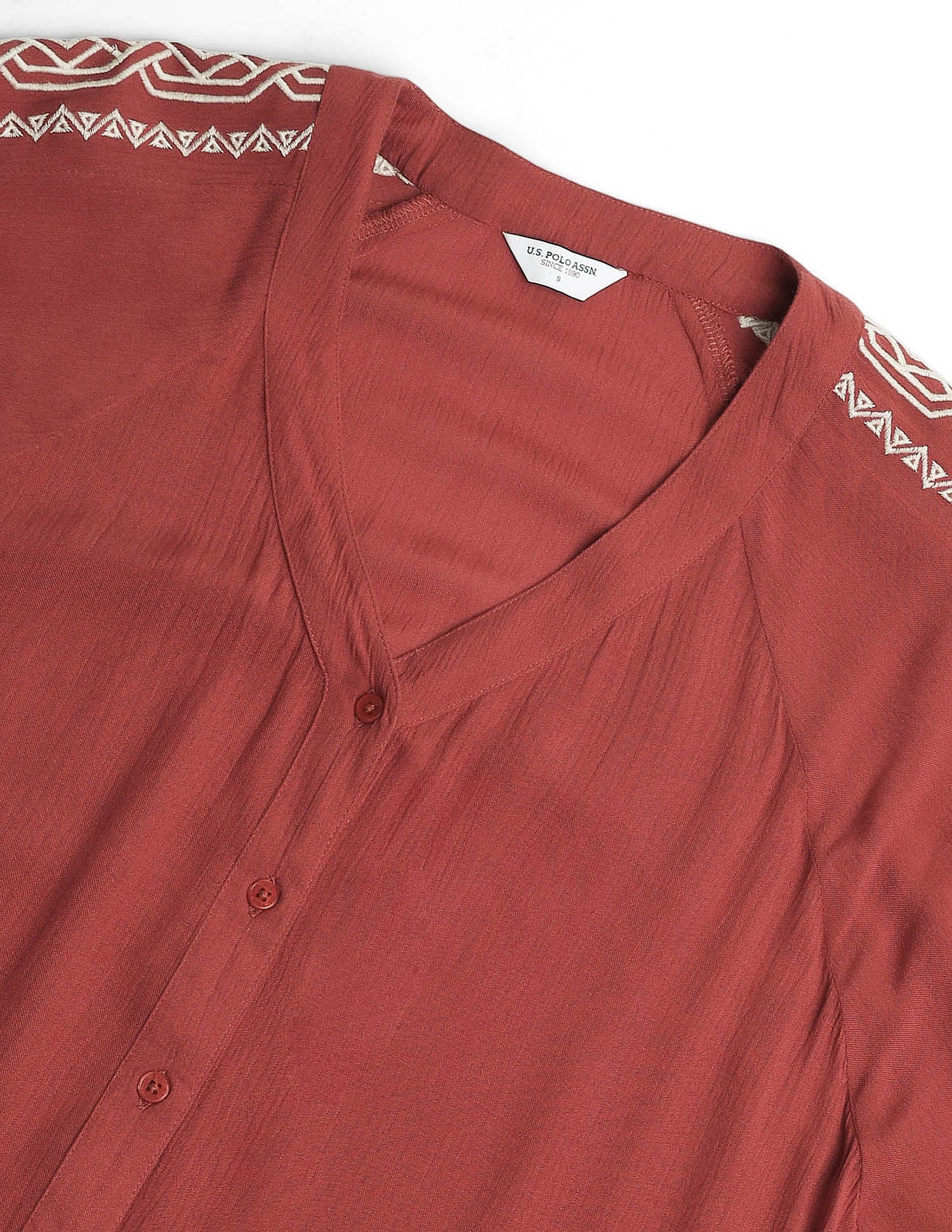 Crinkle Viscose Embroidered Dress Rust - U.S. POLO ASSN. | Large