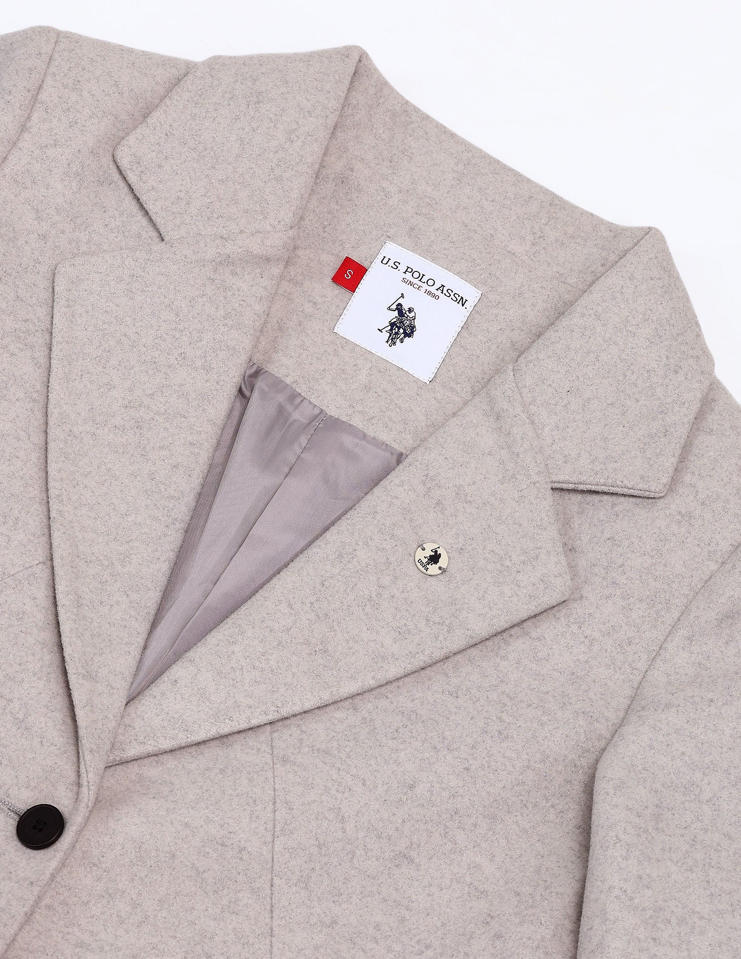 Lapel Collar Longline Felt Jacket Off White - U.S. Polo Assn. India | Large