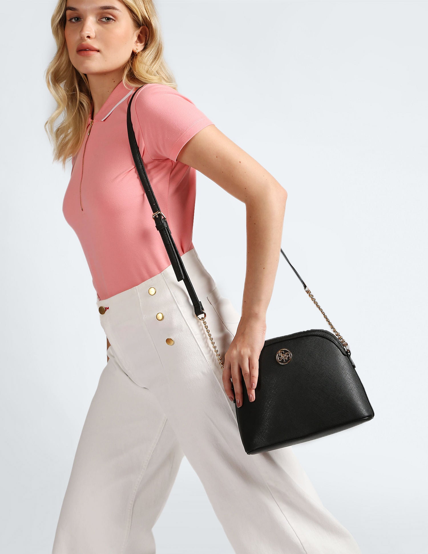 Chain Detail Dome Sling Bag Black - U.S. POLO ASSN. | Large