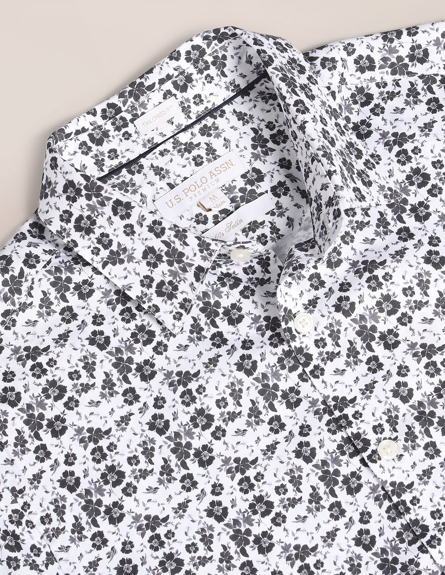 Floral Print Cotton Sateen Shirt White - U.S. Polo Assn. India | Large