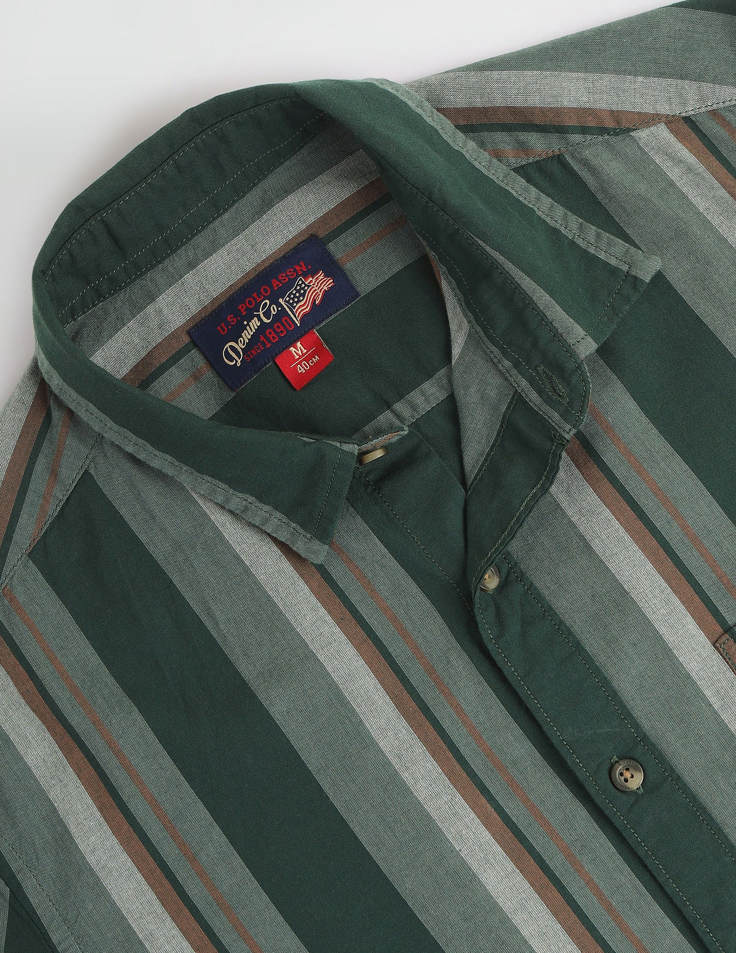 Vertical Stripe Slim Fit Shirt Green - U.S. Polo Assn. India | Large