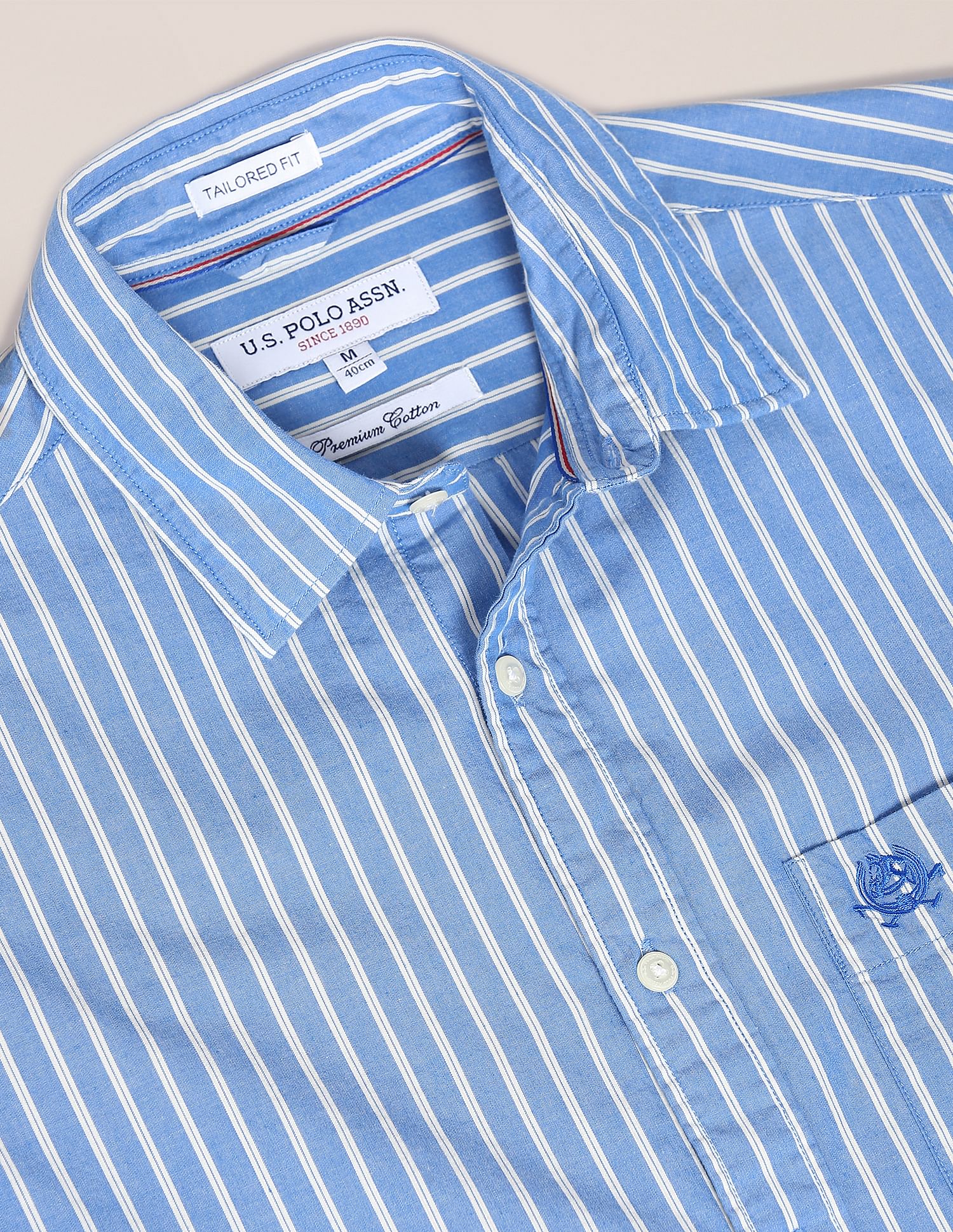 Premium Cotton Vertical Stripe Casual Shirt Blue - U.S. Polo Assn. India | Large