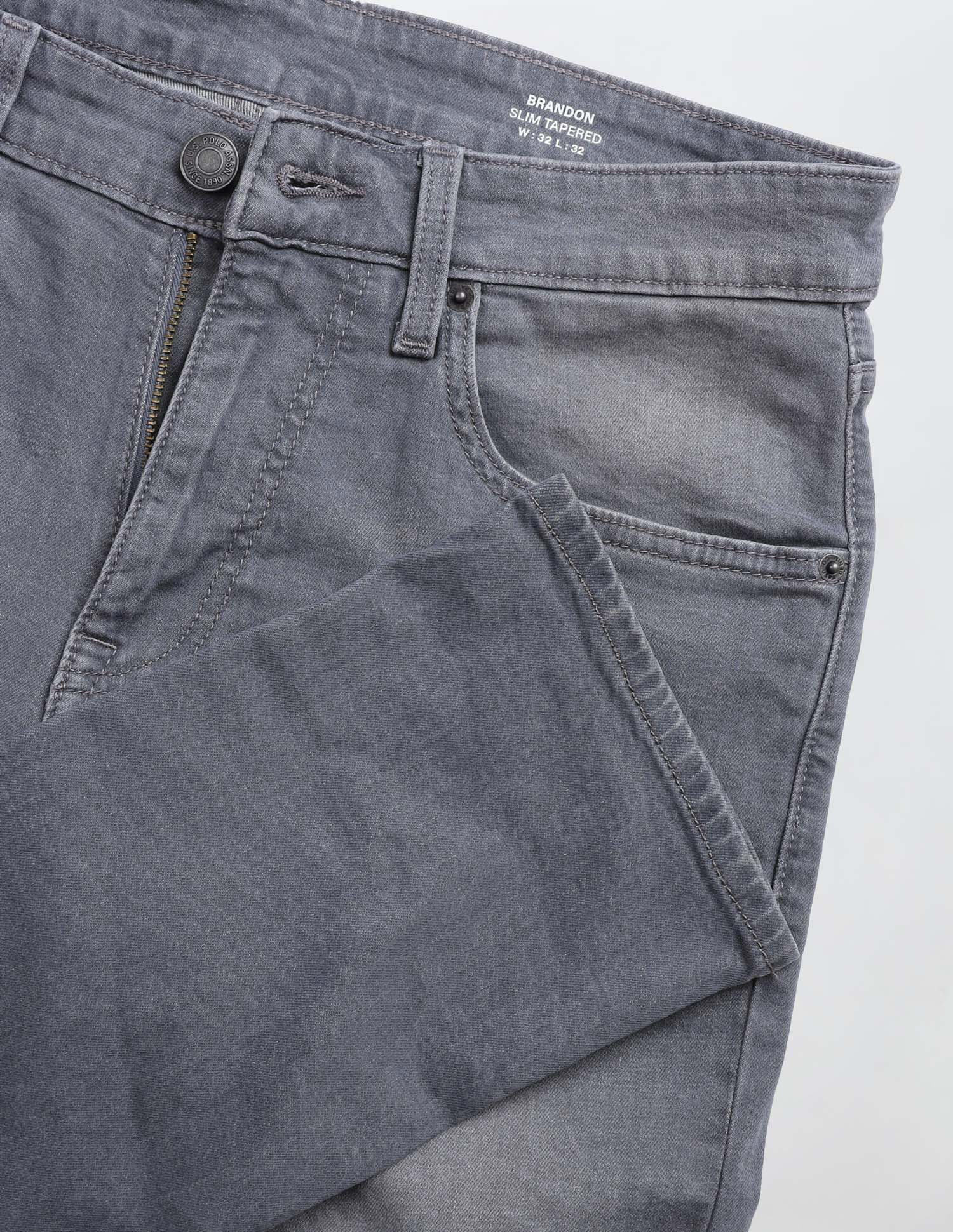 Brandon Slim Tapered Fit Stone Washed Jeans Mid Grey - U.S. POLO ASSN. | Large