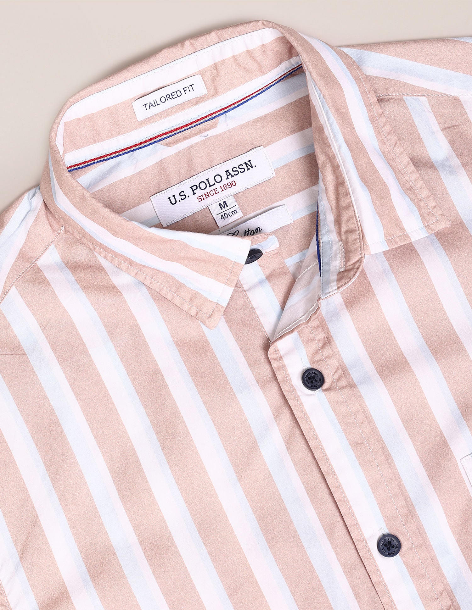 Men Beige Vertical Stripe Cotton Casual Shirt Beige - U.S. POLO ASSN. | Large