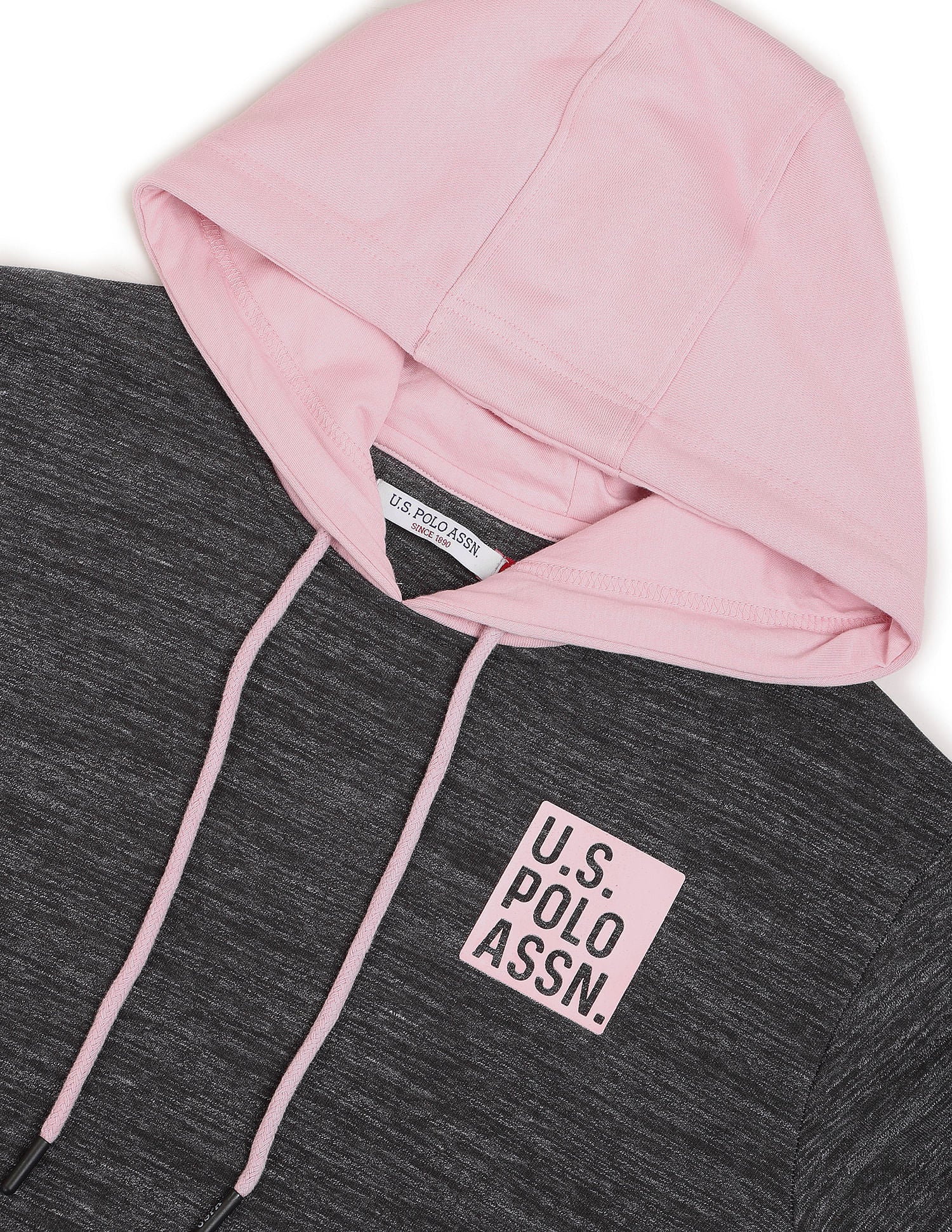 Hooded Panelled Sleeve Heathered Sweatshirt Grey - U.S. Polo Assn. India | Large