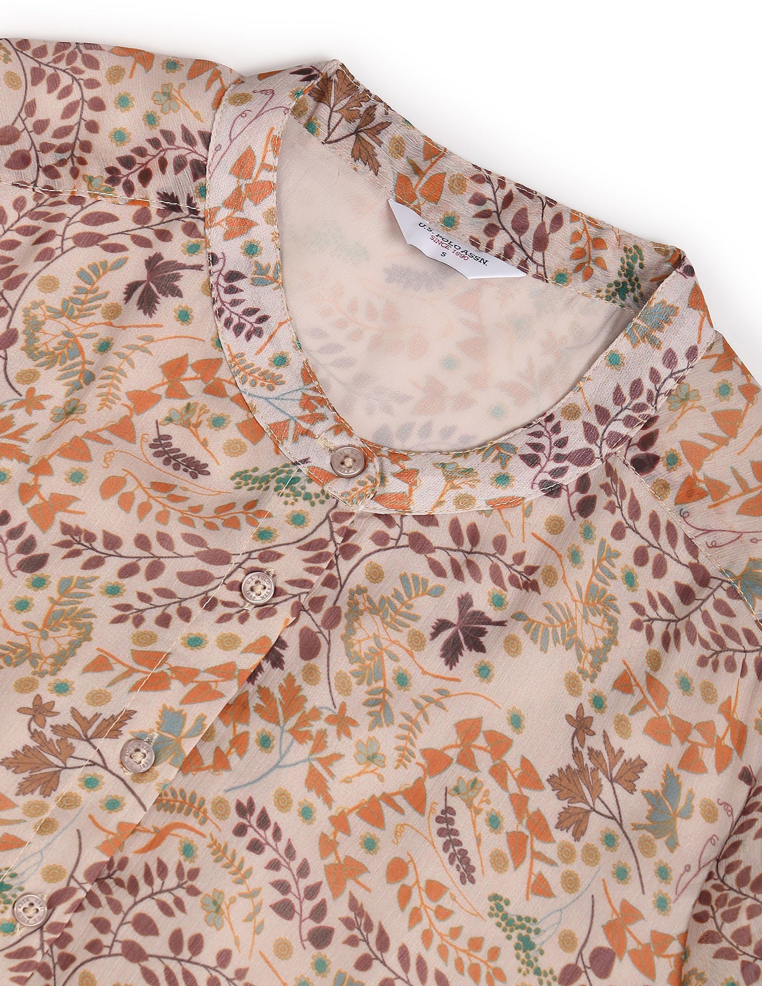 Mandarin Collar Floral Shirt Beige - U.S. Polo Assn. India | Large