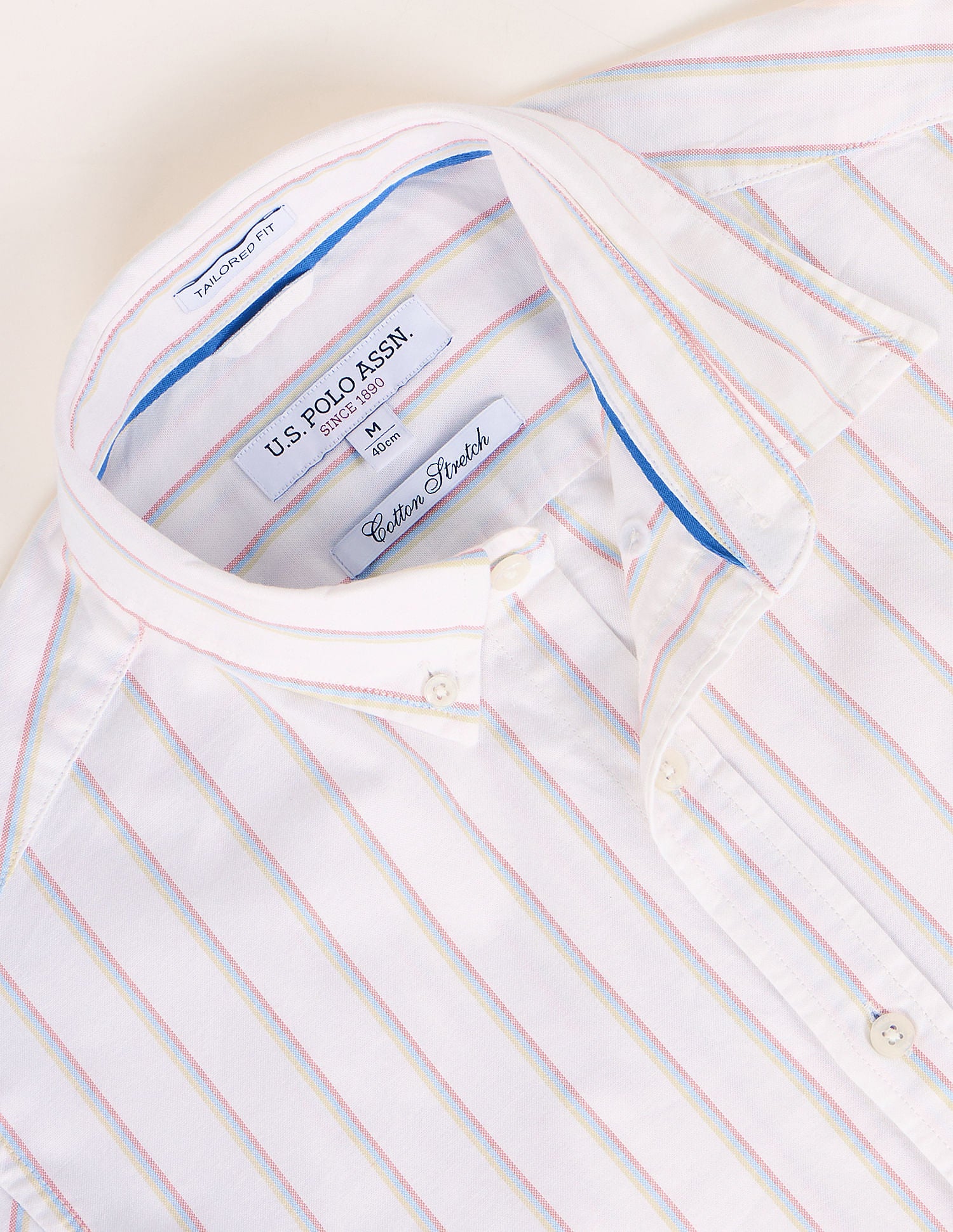 Vertical Stripe Cotton Stretch Shirt Ivory - U.S. Polo Assn. India | Large