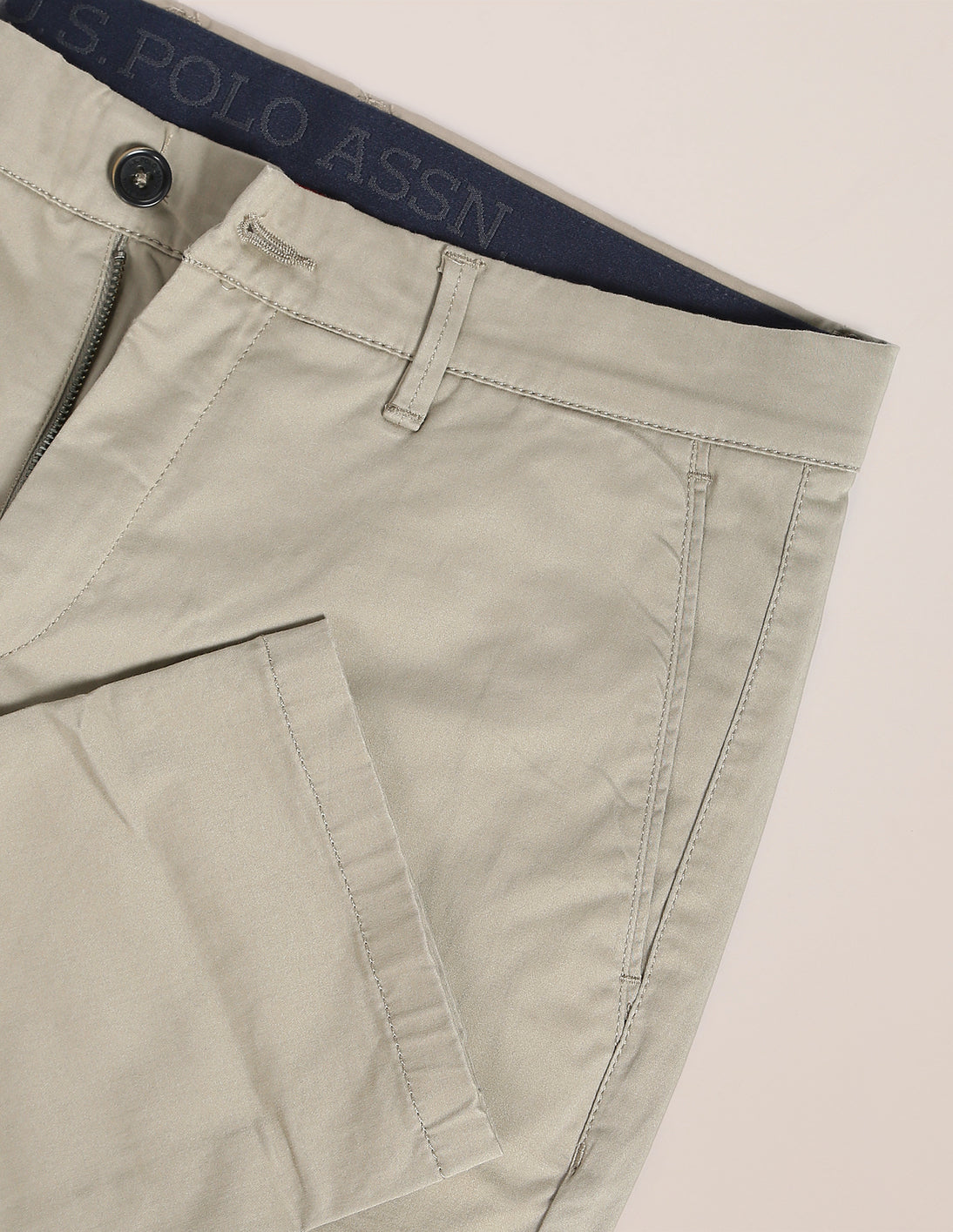 Solid Austin Trim Fit Casual Trousers Light Olive - U.S. POLO ASSN. | Large