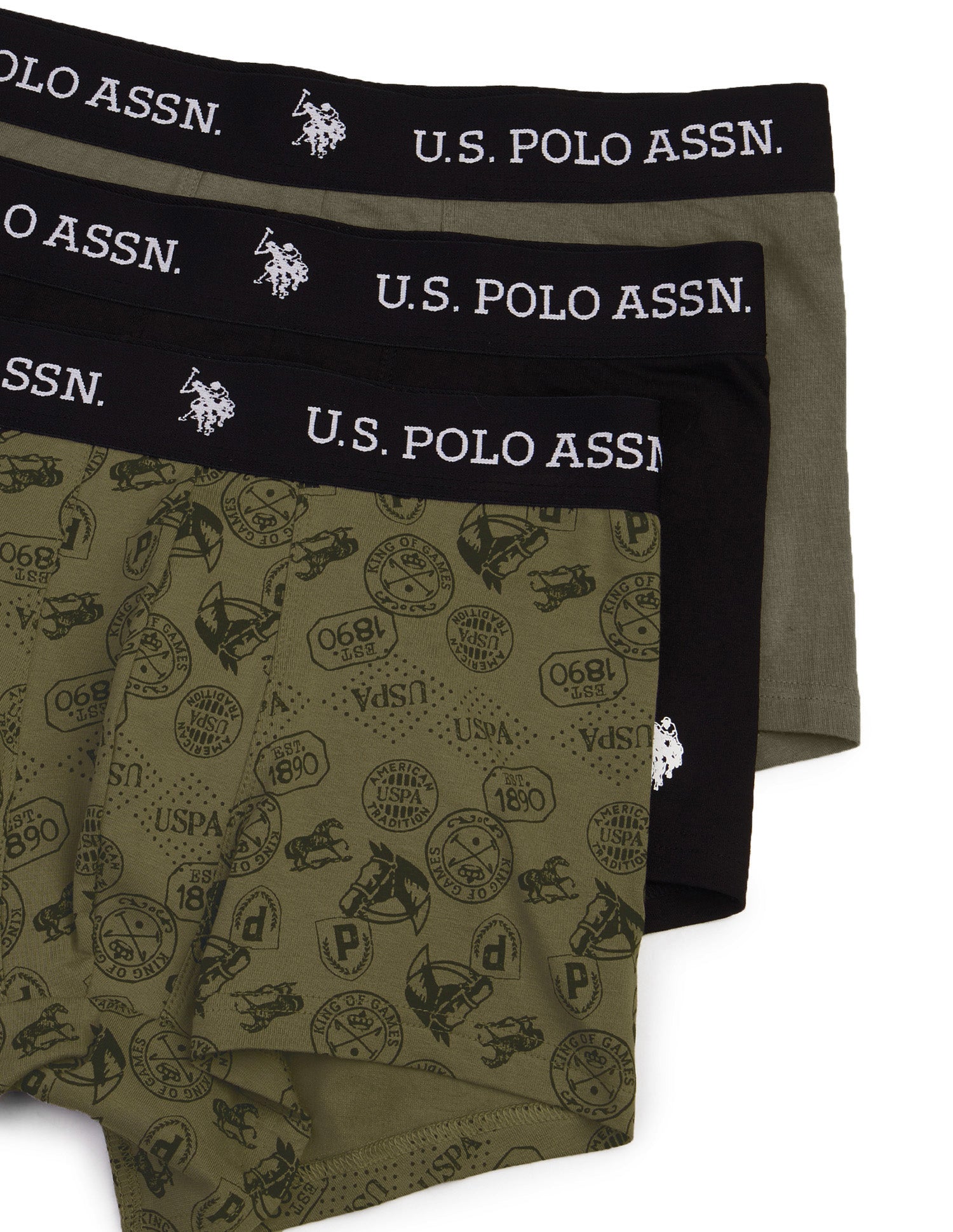 All Day Breathable OET26 Trunks - Pack of 3 Olive|Uspa Black|Olive - U.S. Polo Assn. India | Large