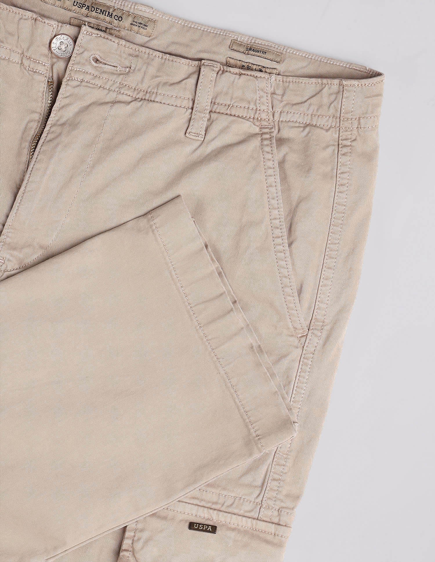 Solid Straight Fit Cargos Beige - U.S. Polo Assn. India | Large