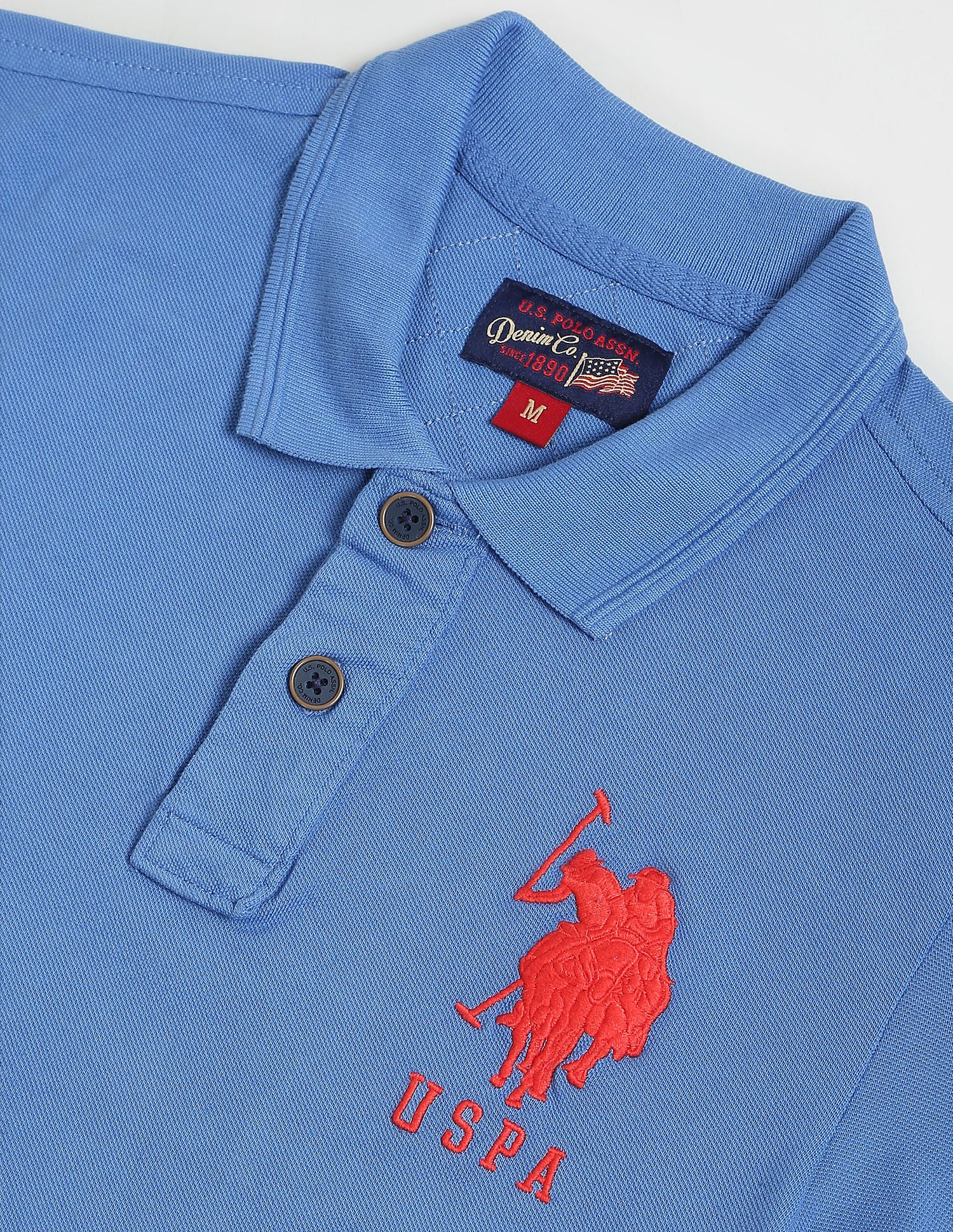 Ribbed Collar Pique Polo Shirt Blue - U.S. Polo Assn. India | Large
