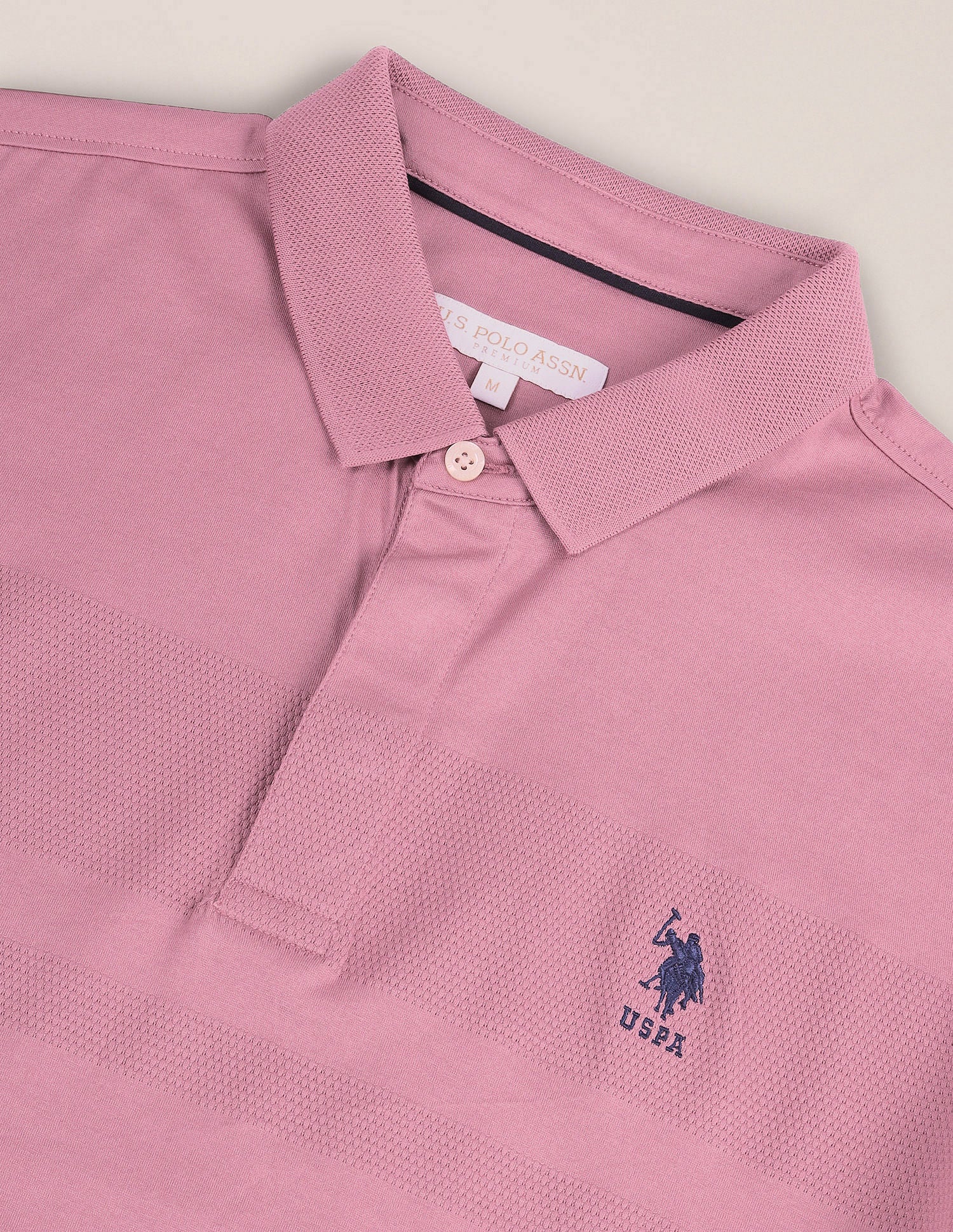 Slim Fit Horizontal Stripe Polo Shirt Light Pink - U.S. Polo Assn. India | Large