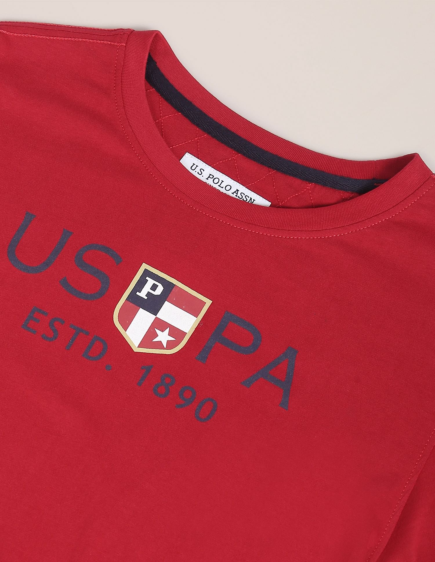 Crew Neck Brand Print Cotton T-Shirt Red - U.S. POLO ASSN. | Large