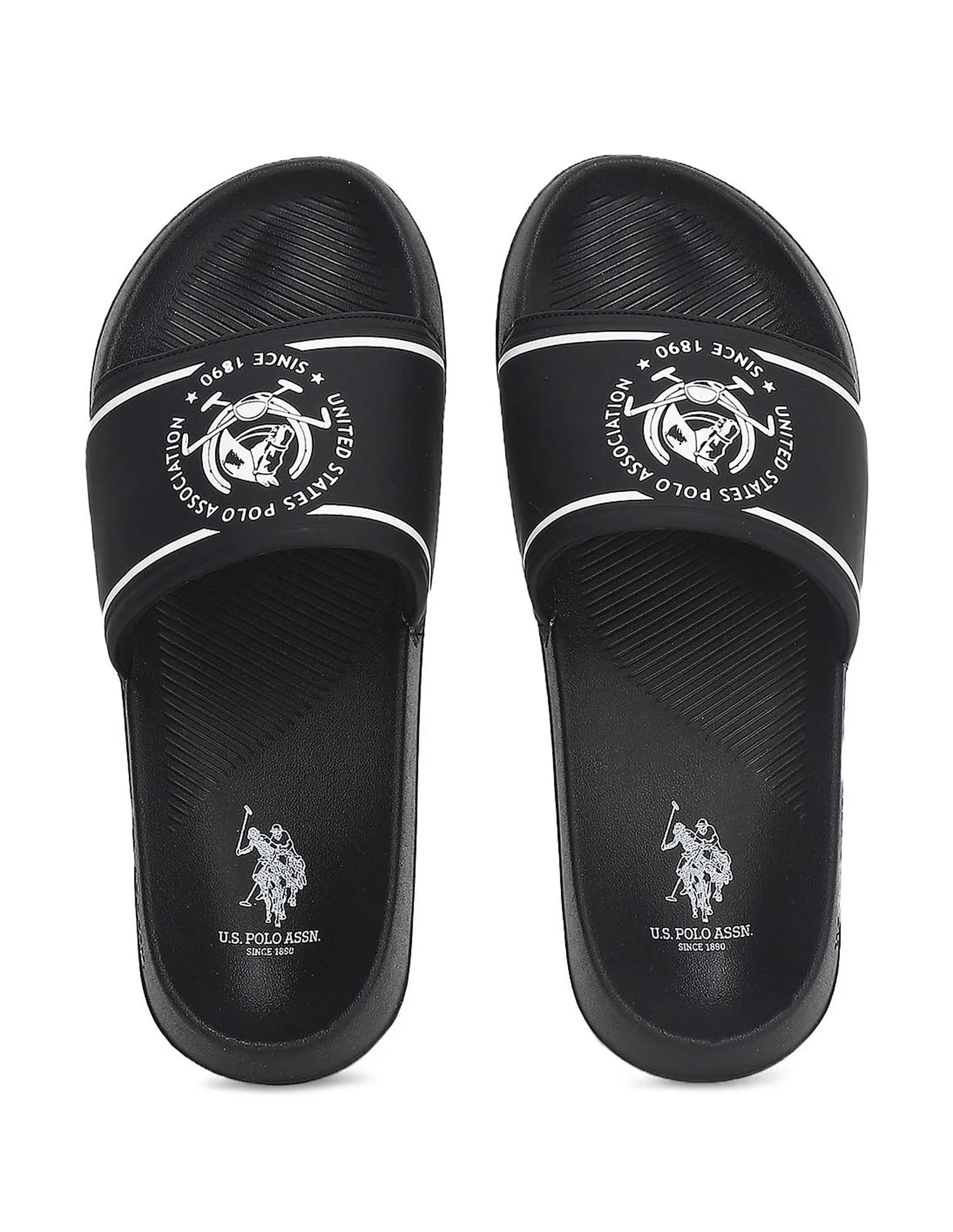 Men Brand Print Zane 5.0 Slides Black - U.S. Polo Assn. India | Large