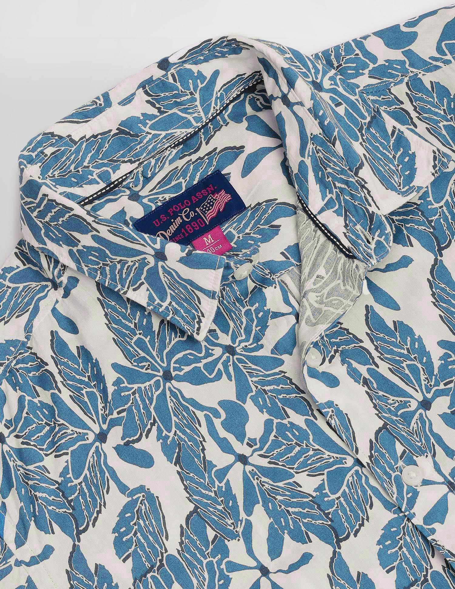 Tropical Print Slim Fit Shirt Blue - U.S. POLO ASSN. | Large