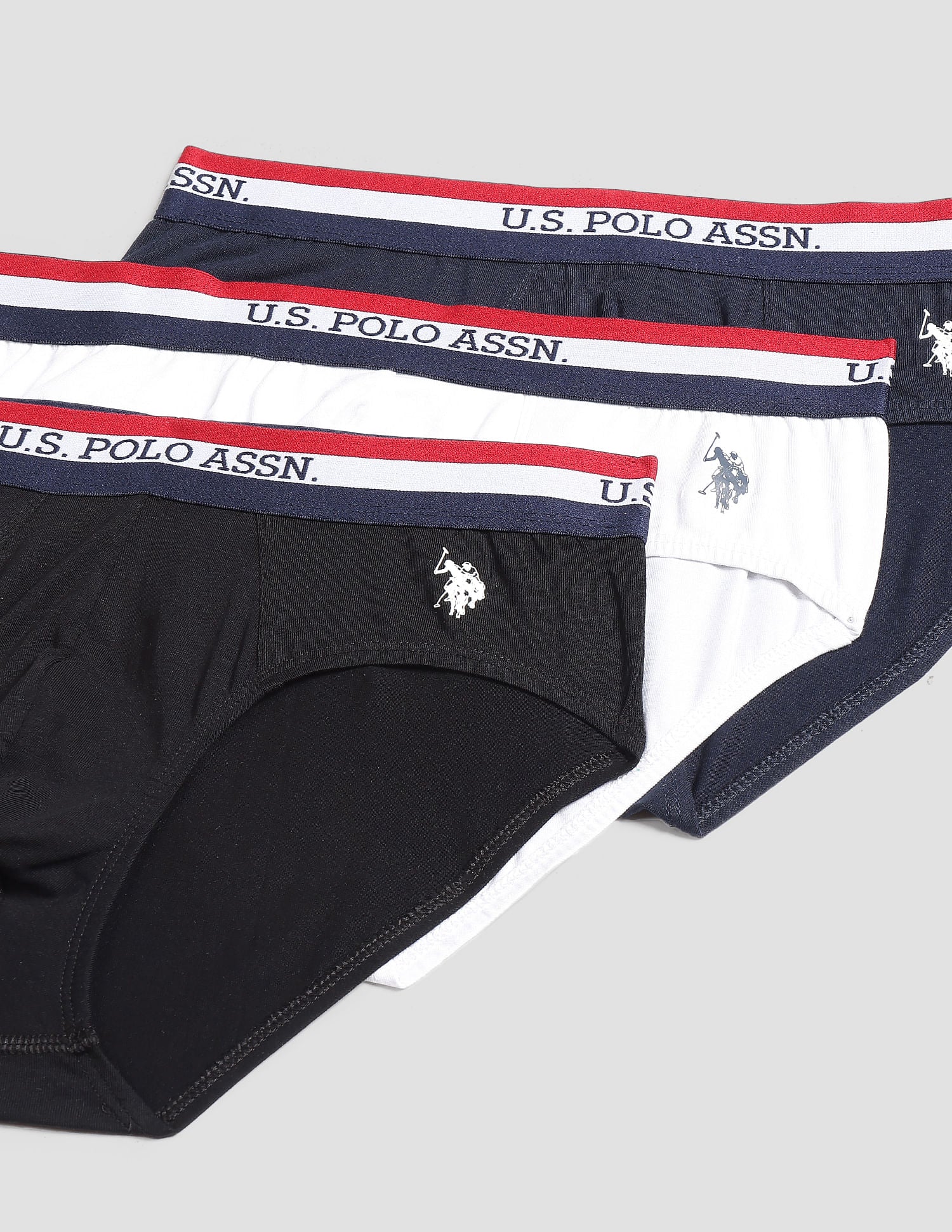 Elasticized Waist Solid EB002 Briefs  - Pack Of 3 Navy, White And Black - U.S. POLO ASSN. | Large