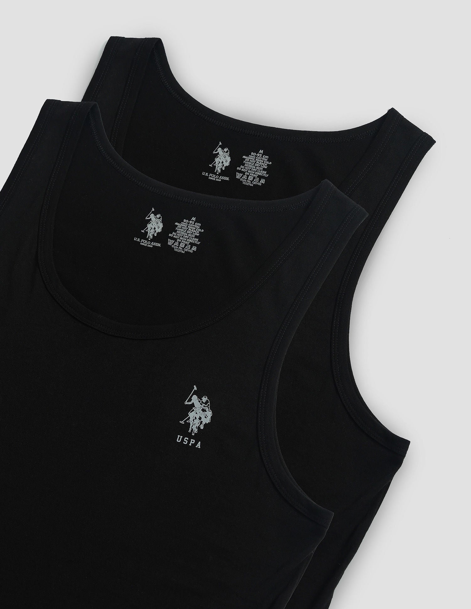 Pack Of 2 Men Scoop Neck Sleeveless Cotton Innerwear Vests Black - U.S. POLO ASSN. | Large