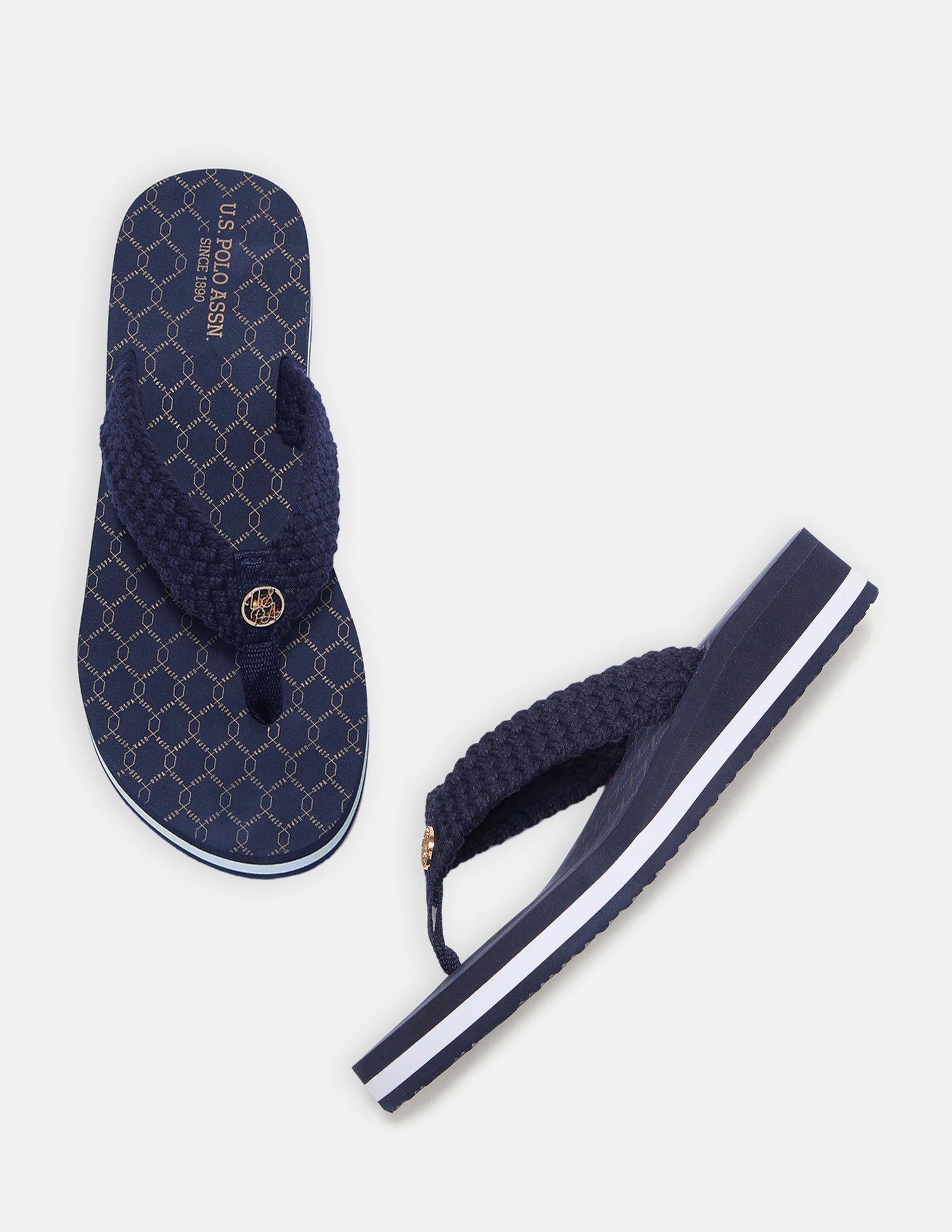 Herit Brand Printed V-Strap Wedge Sandals Navy - U.S. Polo Assn. India | Large