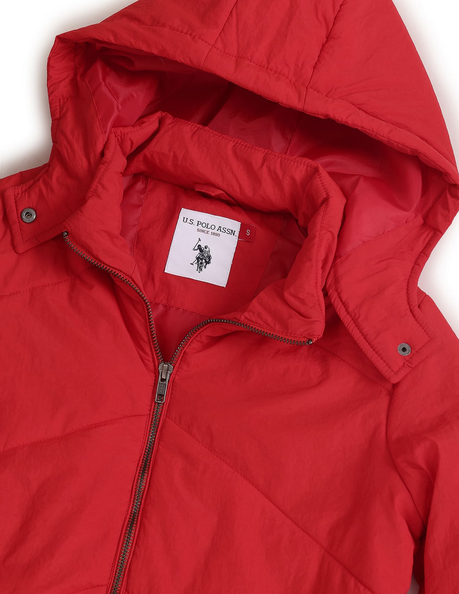 Detachable Hood Solid Cropped Jacket Red - U.S. POLO ASSN. | Large