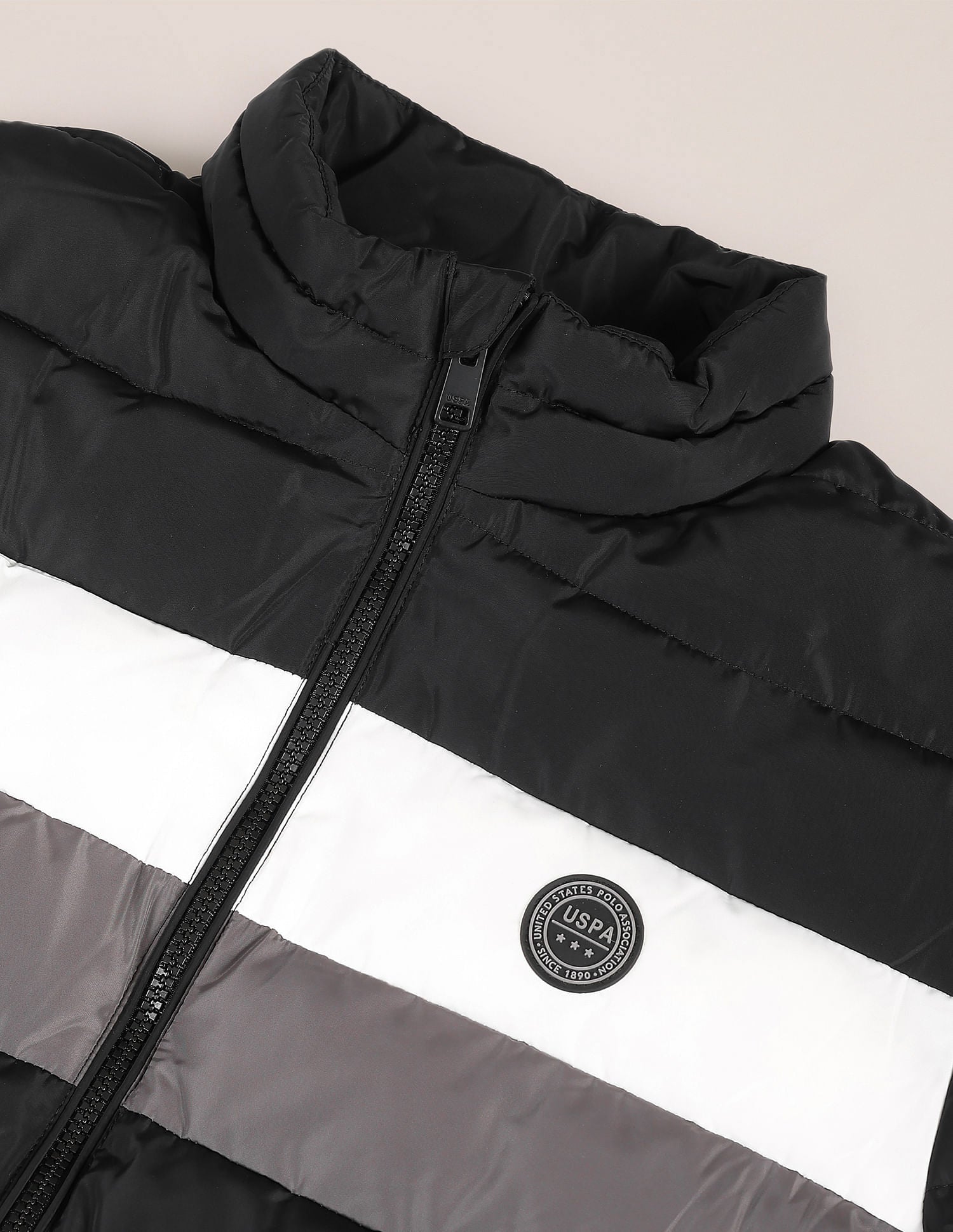 High Neck Striped Puffer Jacket Black - U.S. POLO ASSN. | Large