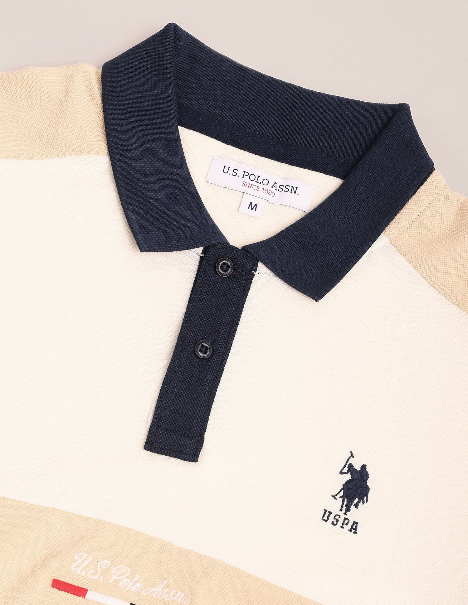 Colour Block Pique Polo Shirt Beige - U.S. Polo Assn. India | Large