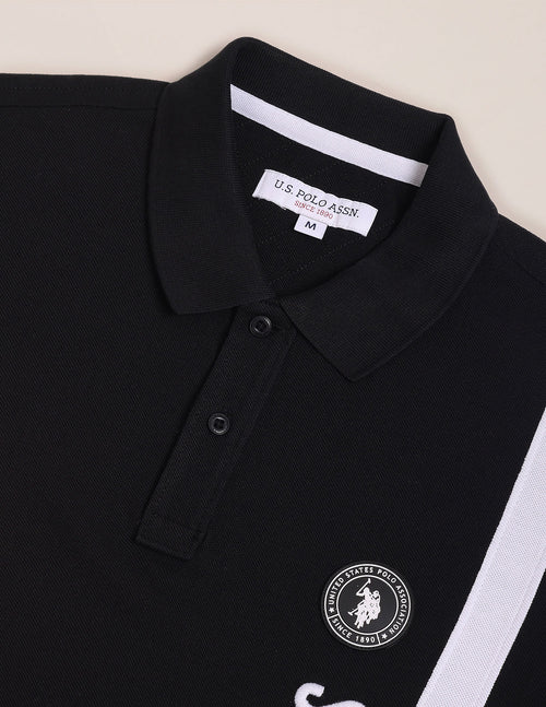 Vertical Stripe Embroidered Logo Polo Shirt