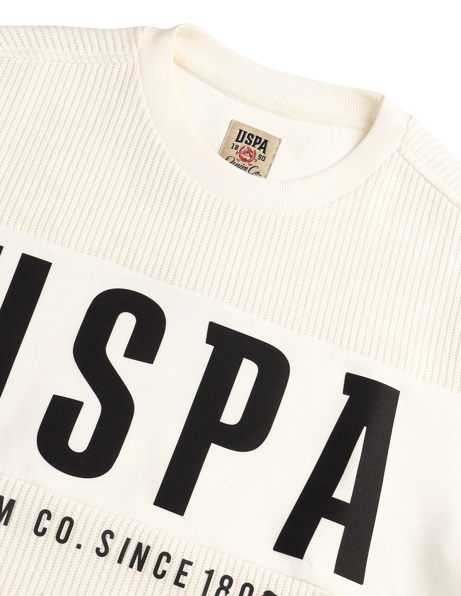 Brand Printed Textured Black & Gold Sweatshirt Ivory - U.S. POLO ASSN. | Large