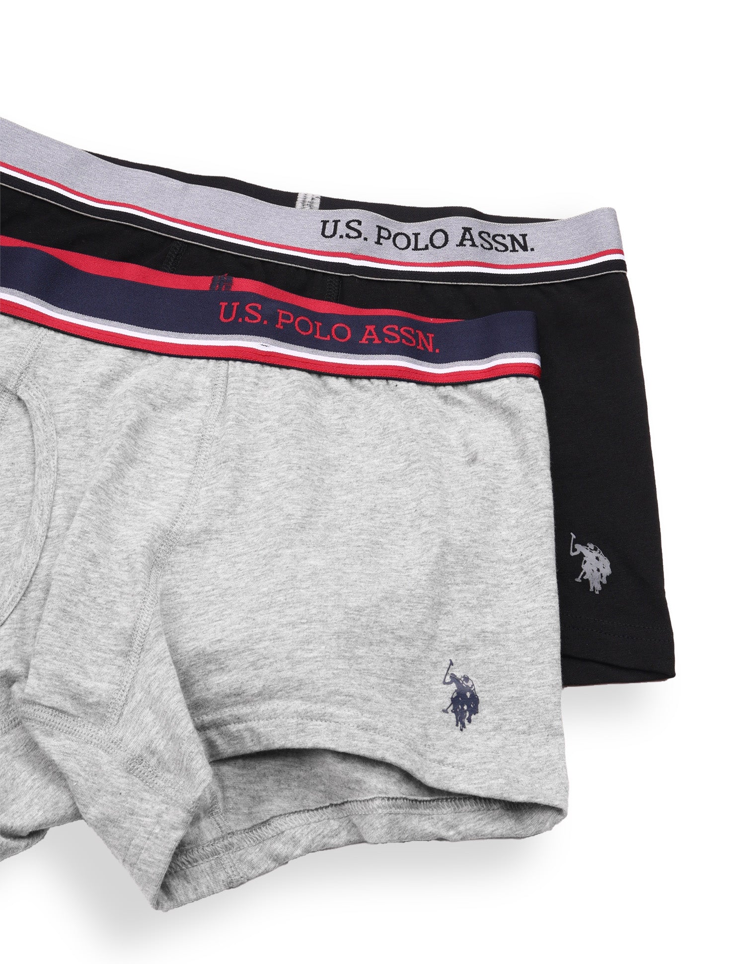Men's Cotton Trunk - Pack Of 2 Black, Grey Melange - U.S. Polo Assn. India | Large