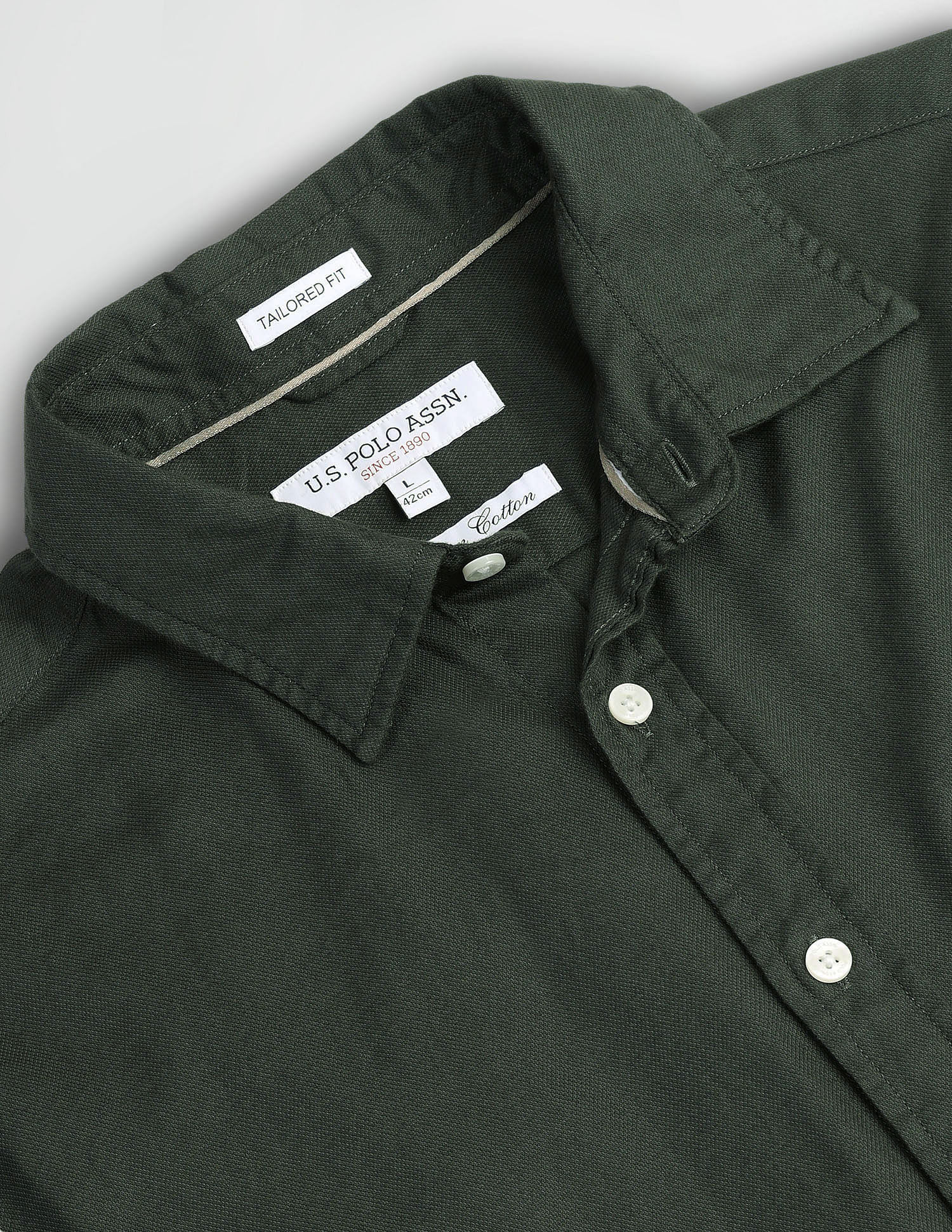 Semi Cutaway Collar Tailored Fit Shirt Olive - U.S. Polo Assn. India | Large