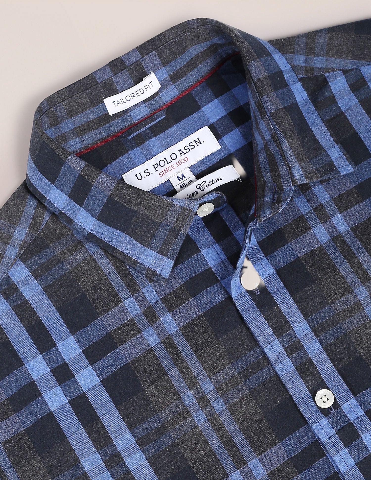 Tartan Check Cotton Shirt Dark Grey and Blue - U.S. Polo Assn. India | Large