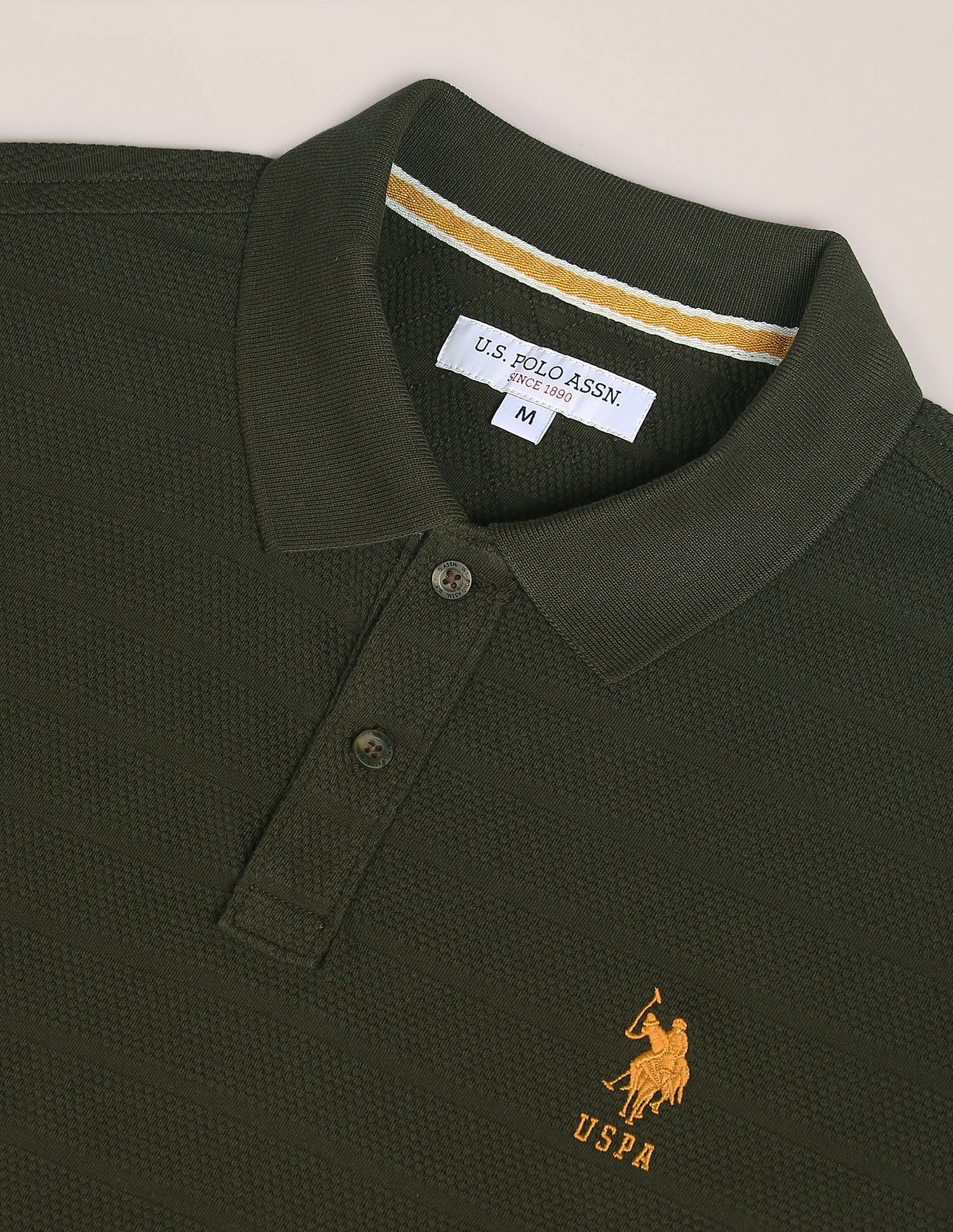 Horizontal Stripe Popcorn Polo Shirt Olive - U.S. Polo Assn. India | Large