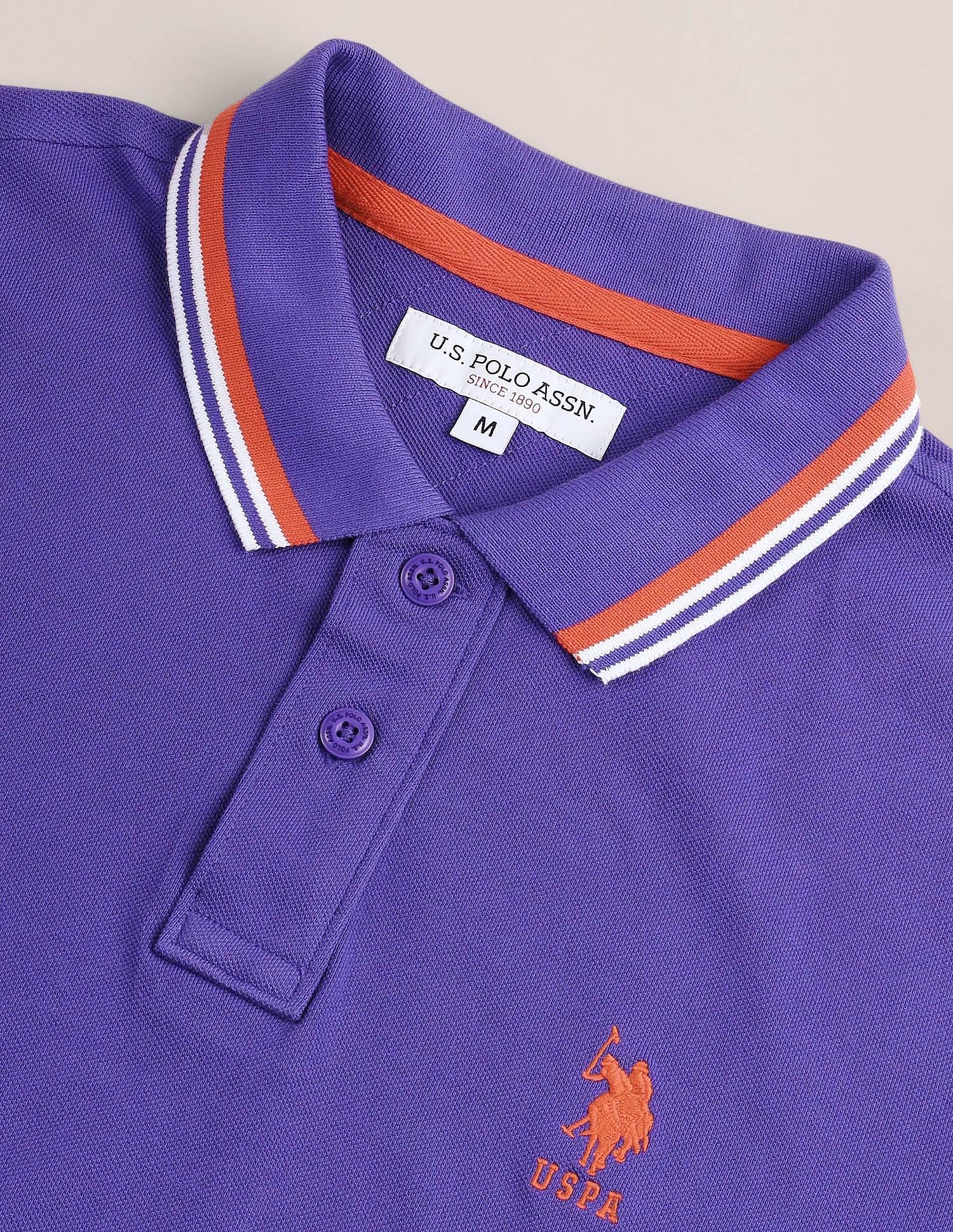 Tipped Collar Slim Polo Shirt Purple - U.S. Polo Assn. India | Large