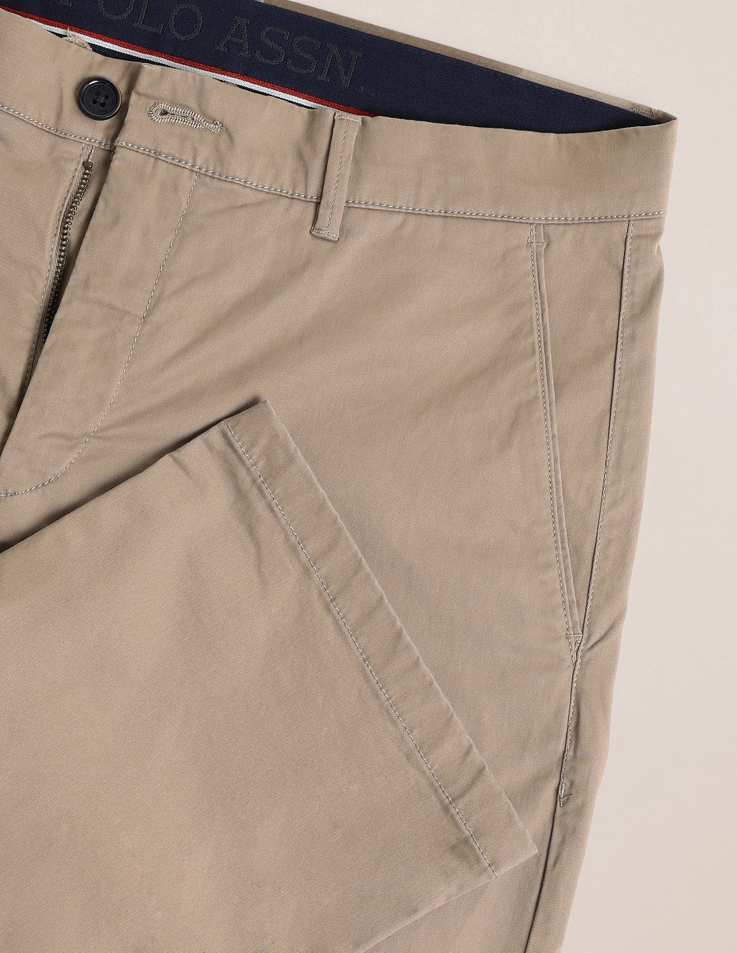 Riley Slim Fit Solid Trousers Taupe - U.S. Polo Assn. India | Large