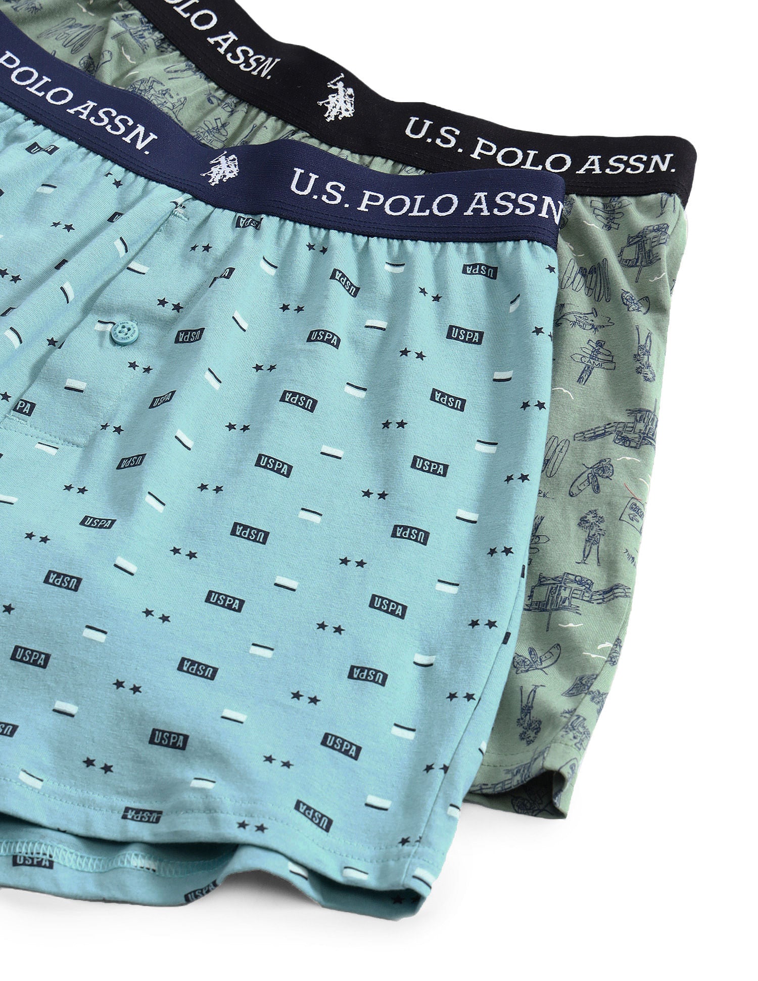 Comfort Regular Fit Solid OEX09 Boxers - Pack of 2 Green Bay and Nile Blue - U.S. POLO ASSN. | Large