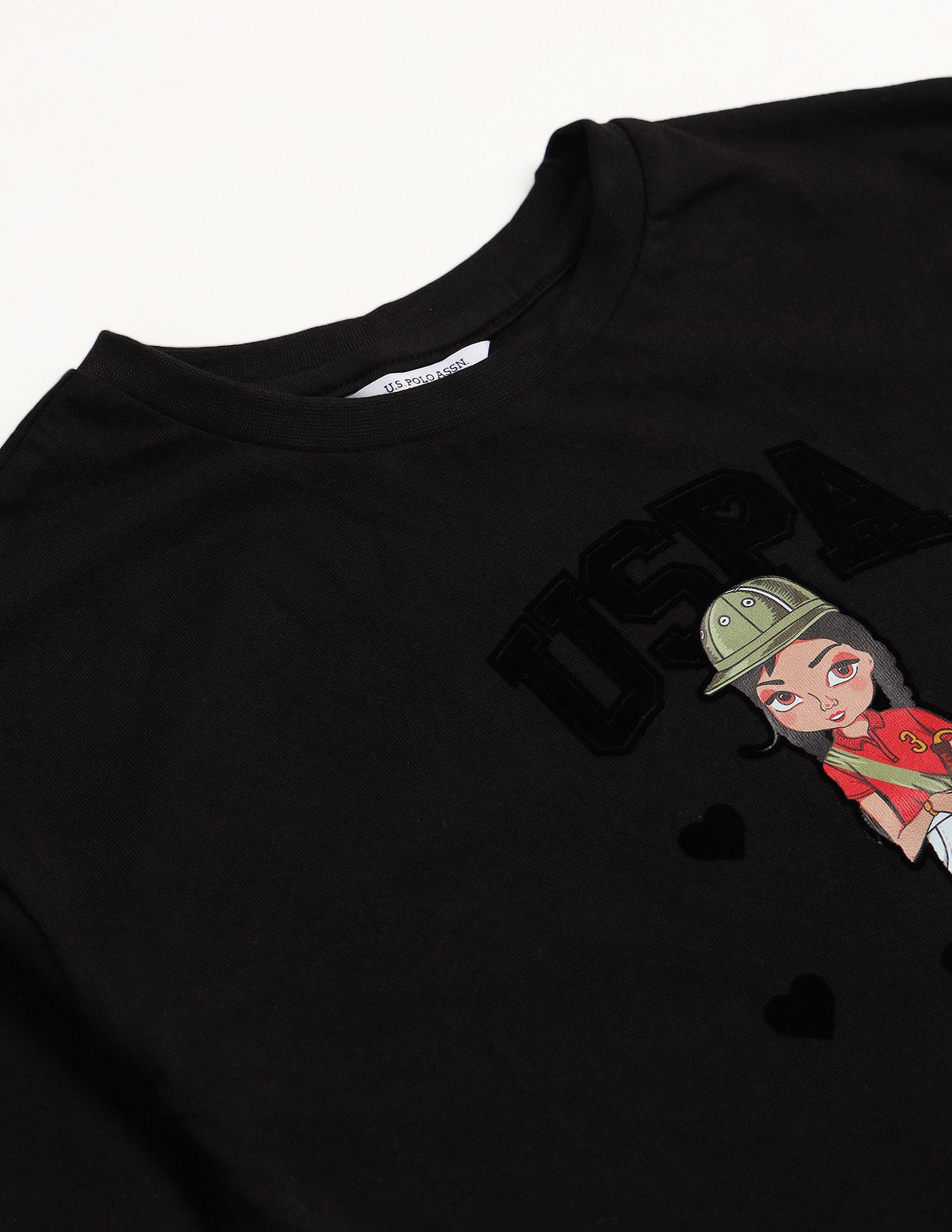 Girls Graphic Crew Neck T-Shirt Black - U.S. Polo Assn. India | Large