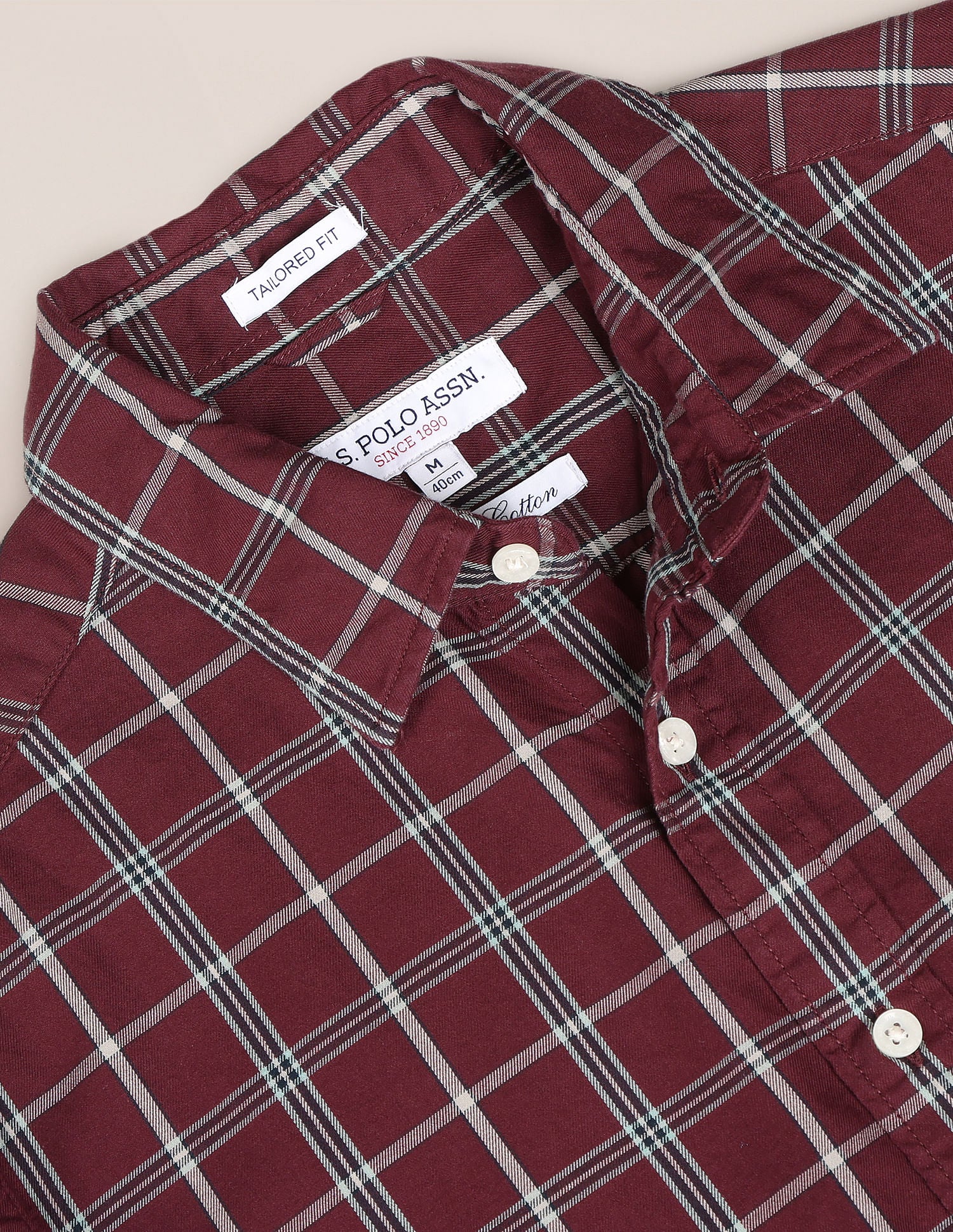 Spread Collar Tartan Check Shirt Maroon - U.S. Polo Assn. India | Large