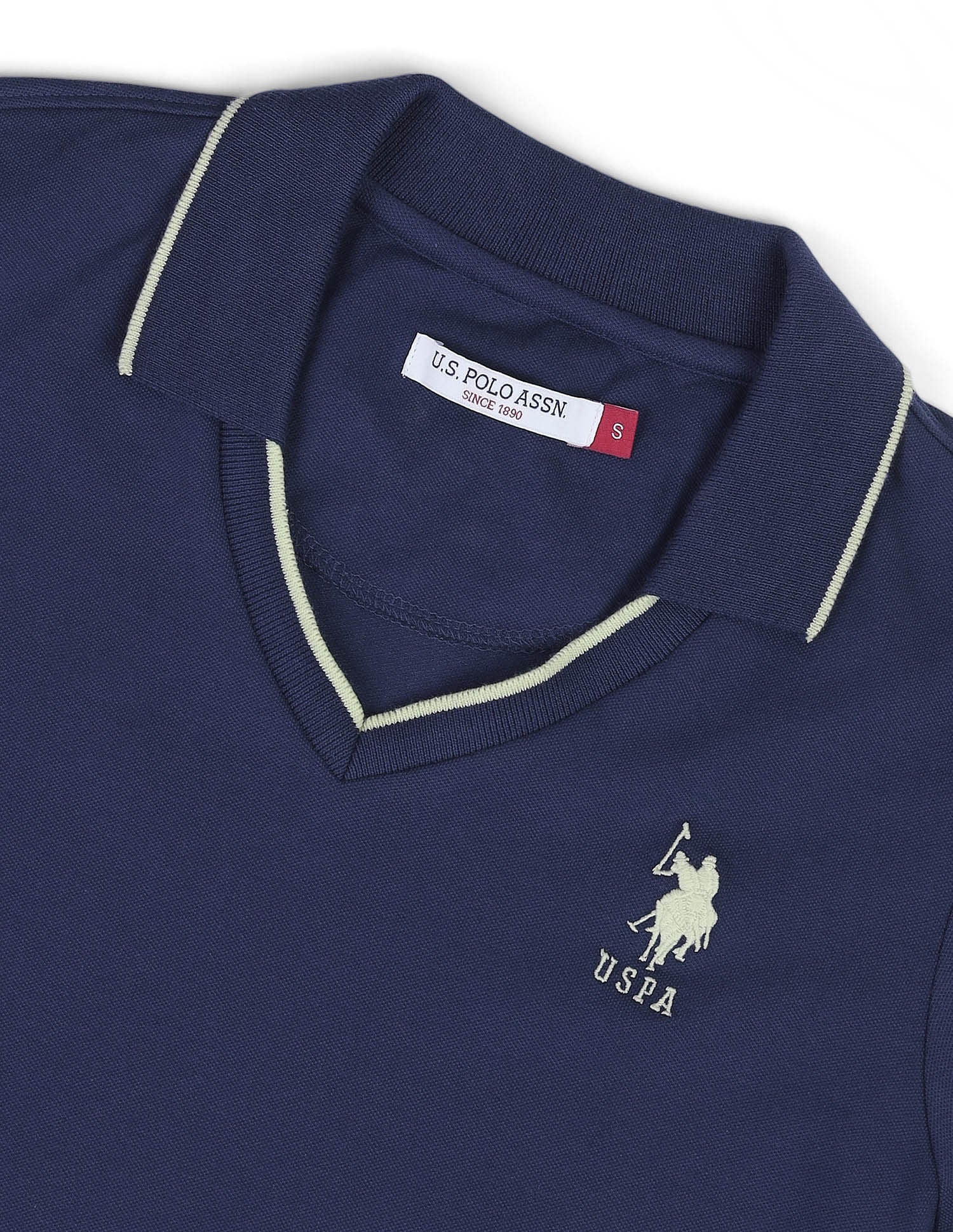Tipped V-Neck Solid Polo Shirt Navy - U.S. POLO ASSN. | Large