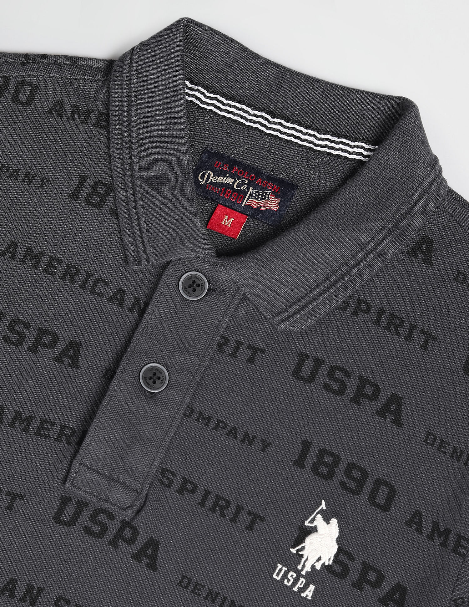 Brand Print Pique Polo Shirt Charcoal - U.S. Polo Assn. India | Large