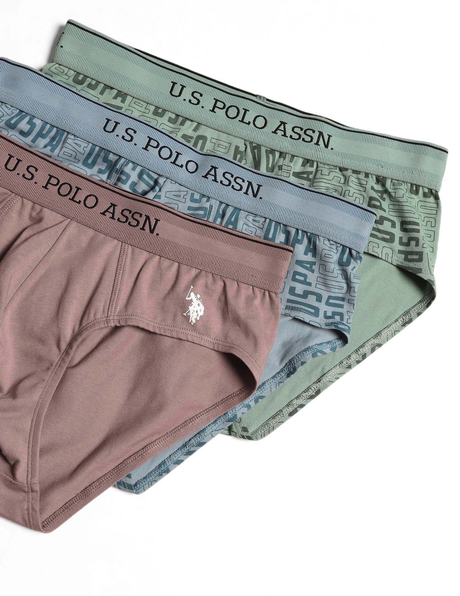 Moisture Wicking Cotton OEB17 Briefs - Pack Of 3 Aop Granite Gree, Aop Stone Blue and Antler - U.S. POLO ASSN. | Large