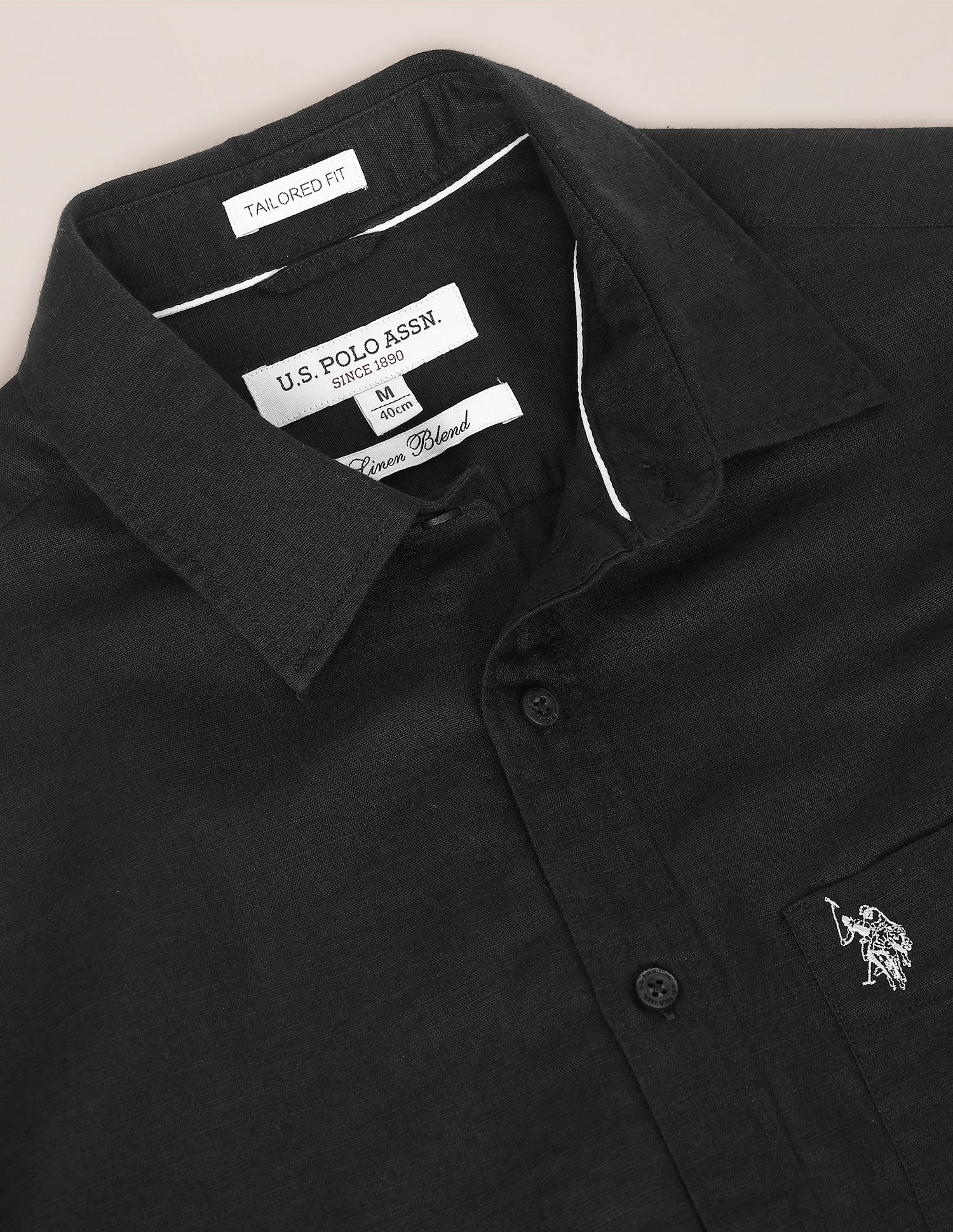 Men Black Spread Collar Solid Casual Shirt Black - U.S. POLO ASSN. | Large