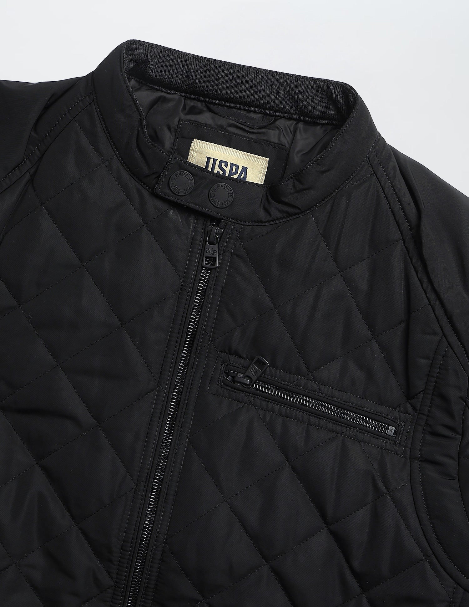 Solid Regular Fit Quilted Jacket Black - U.S. Polo Assn. India | Large