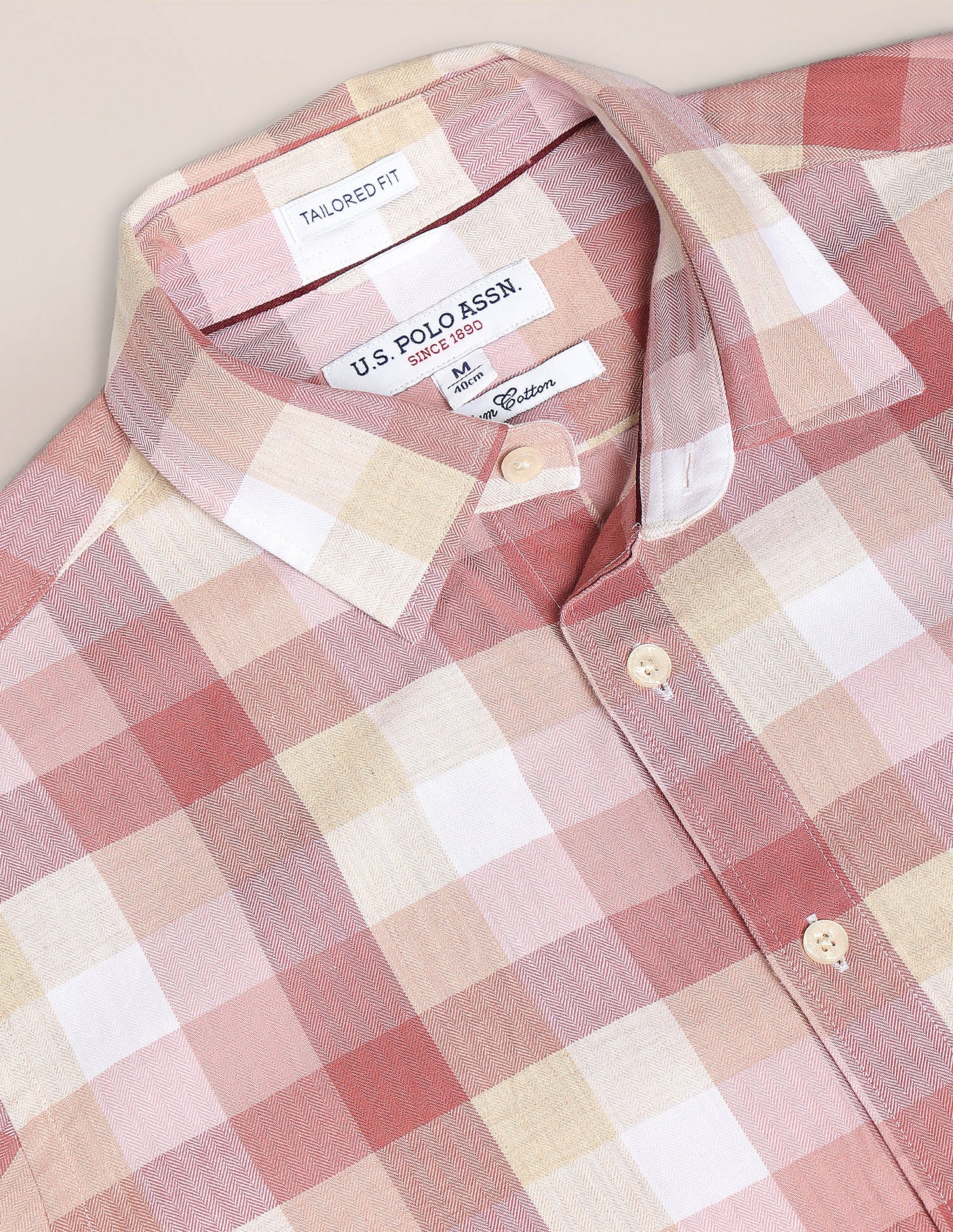 Plaid Check Premium Cotton Shirt Peach - U.S. Polo Assn. India | Large