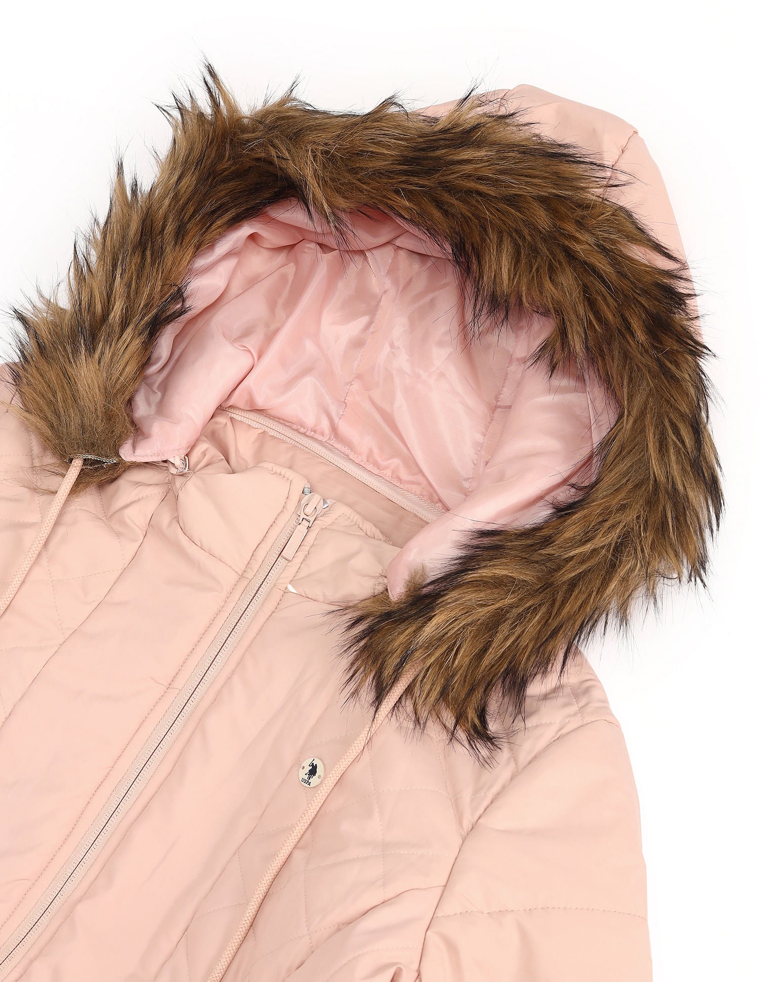Solid Hooded Puffer Jacket Peach - U.S. POLO ASSN. | Large