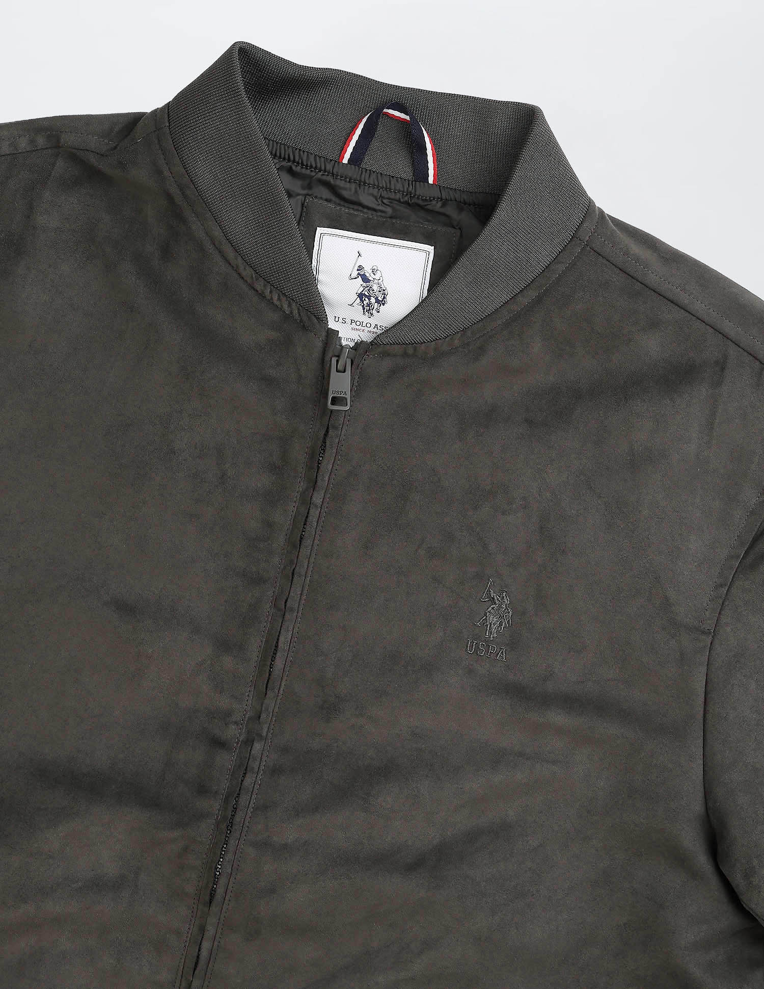 Solid Regular Fit Bomber Jacket Dark Olive - U.S. Polo Assn. India | Large