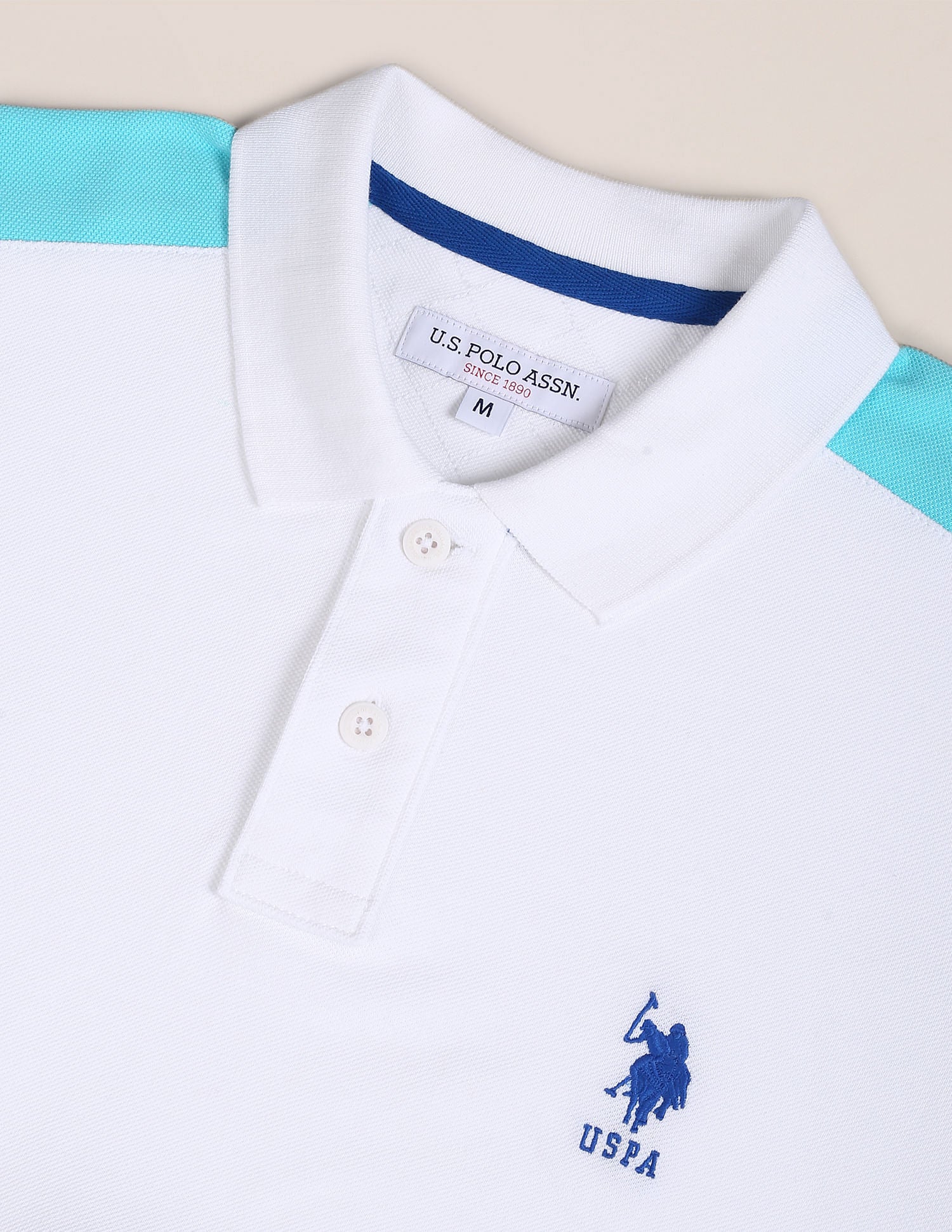 Colour Blocked Cotton Polo Shirt White - U.S. Polo Assn. India | Large
