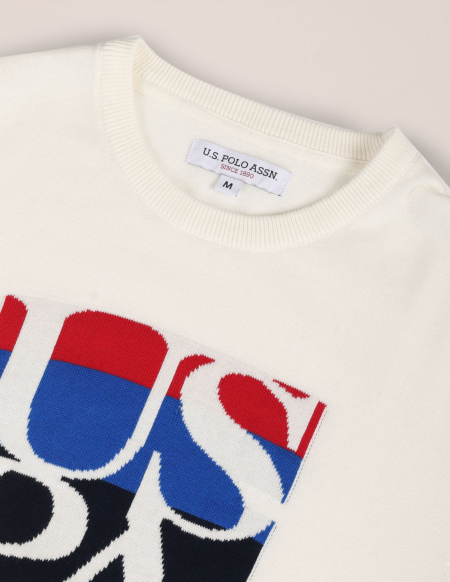 Knit Logo Cotton Sweater Off-White - U.S. POLO ASSN. | Large