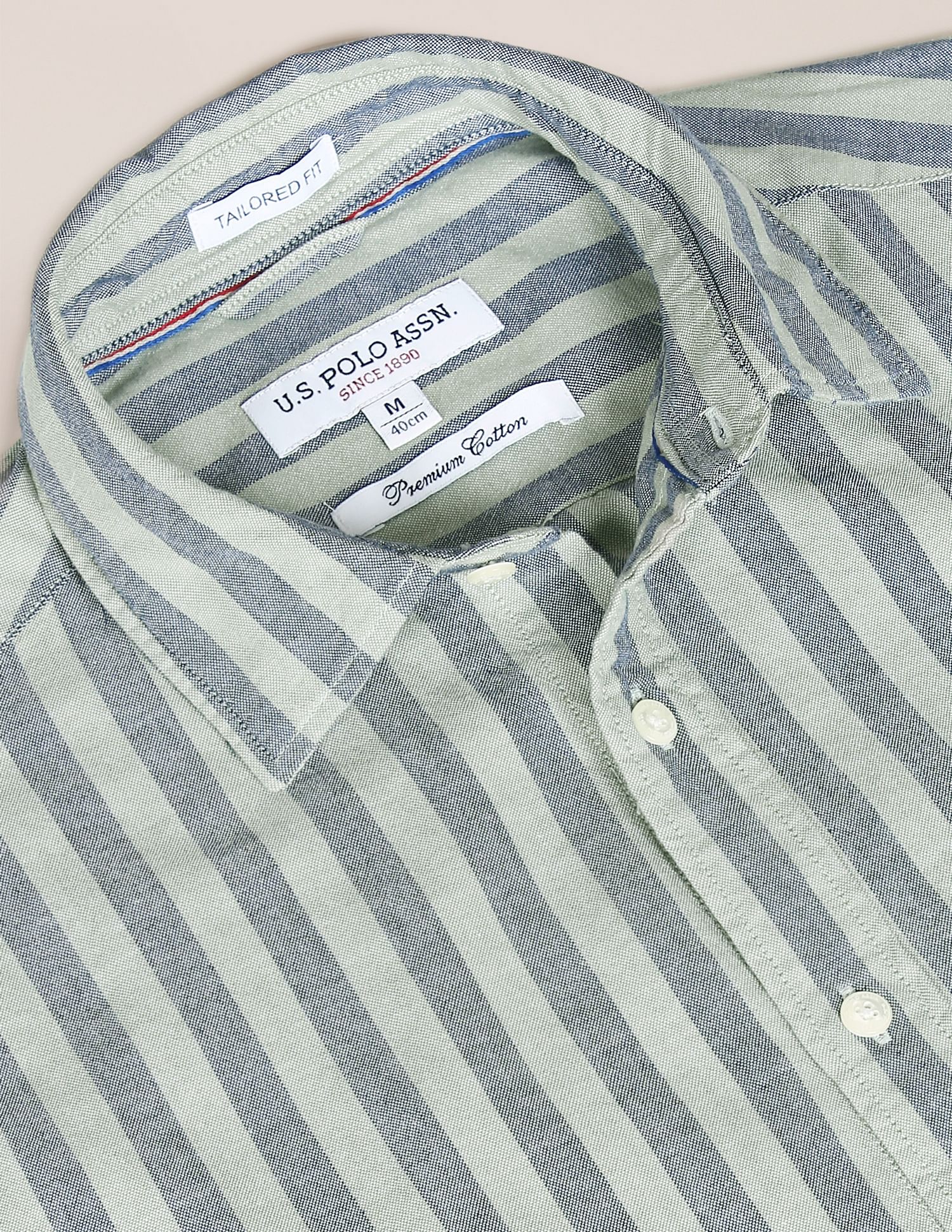 Men Green And Navy Tailored Regular Fit Striped Casual Shirt Green and Navy - U.S. POLO ASSN. | Large