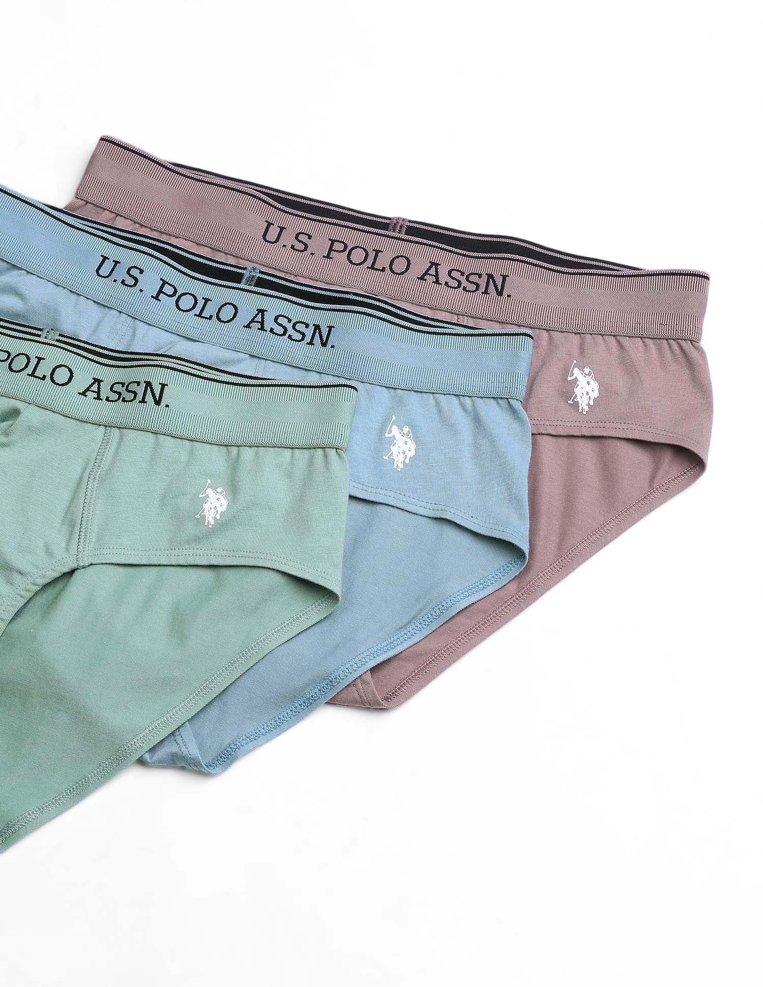 Solid Low Rise OEB15 Briefs - Pack Of 3 Stone Blue, Granite Green and Antler - U.S. POLO ASSN. | Large