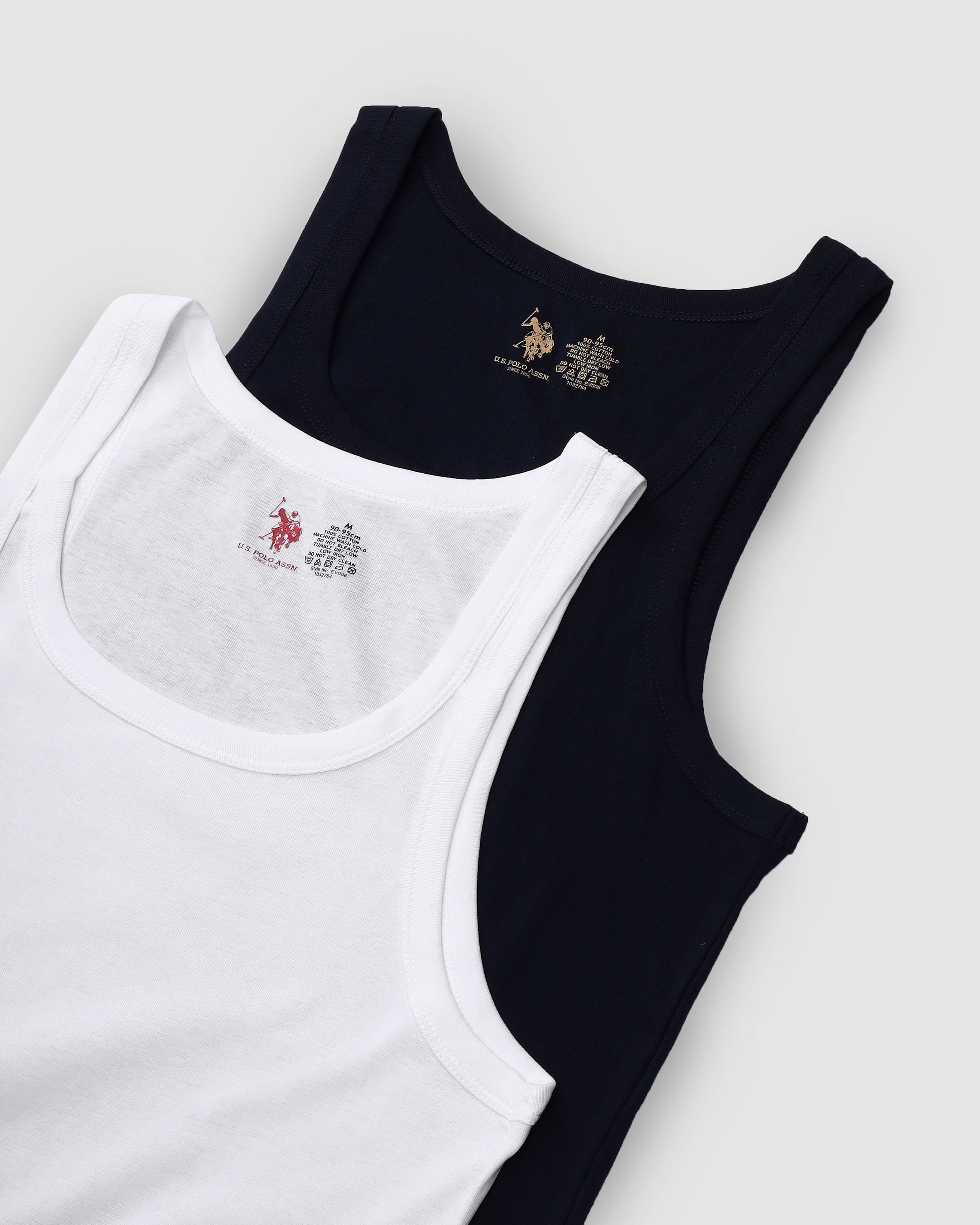 Pure Cotton Ribbed EV006 Vest - Pack Of 2 Black and White - U.S. POLO ASSN. | Large