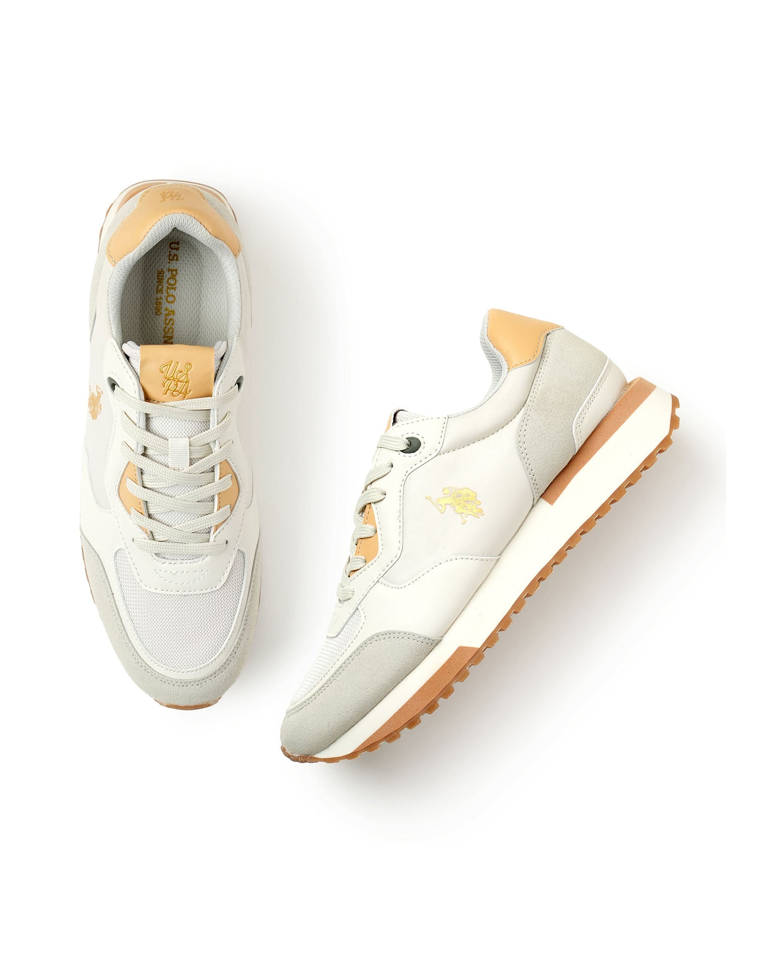 Women Cleo Suede Sneakers Off White and Brown - U.S. POLO ASSN. | Large